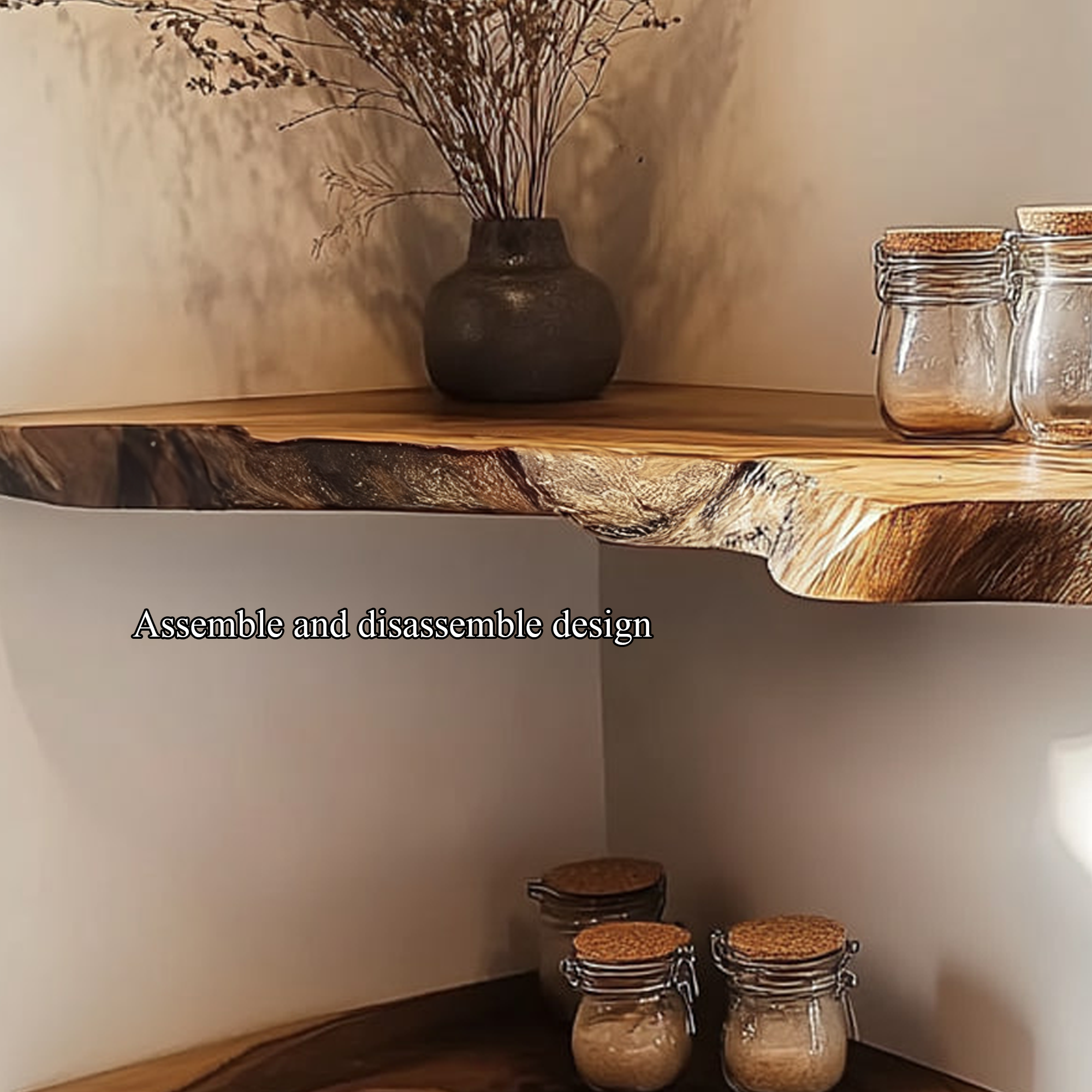 Rustic Corner Shelf Live Edge Floating Design Kitchen Or Bedroom SINLKIFL218