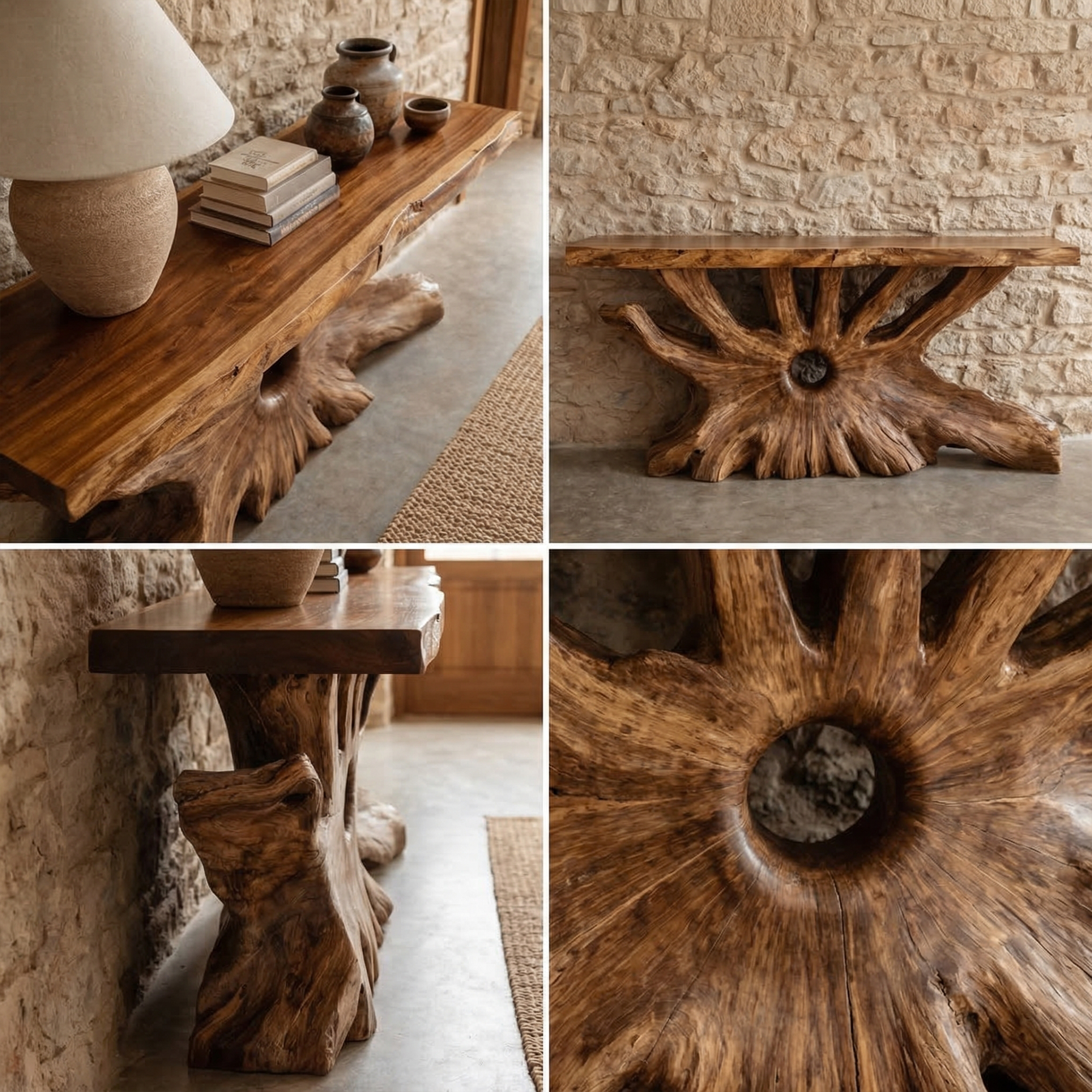 Rustic Organic Console Table Natural Wood Living Room Entry SINLKICS530