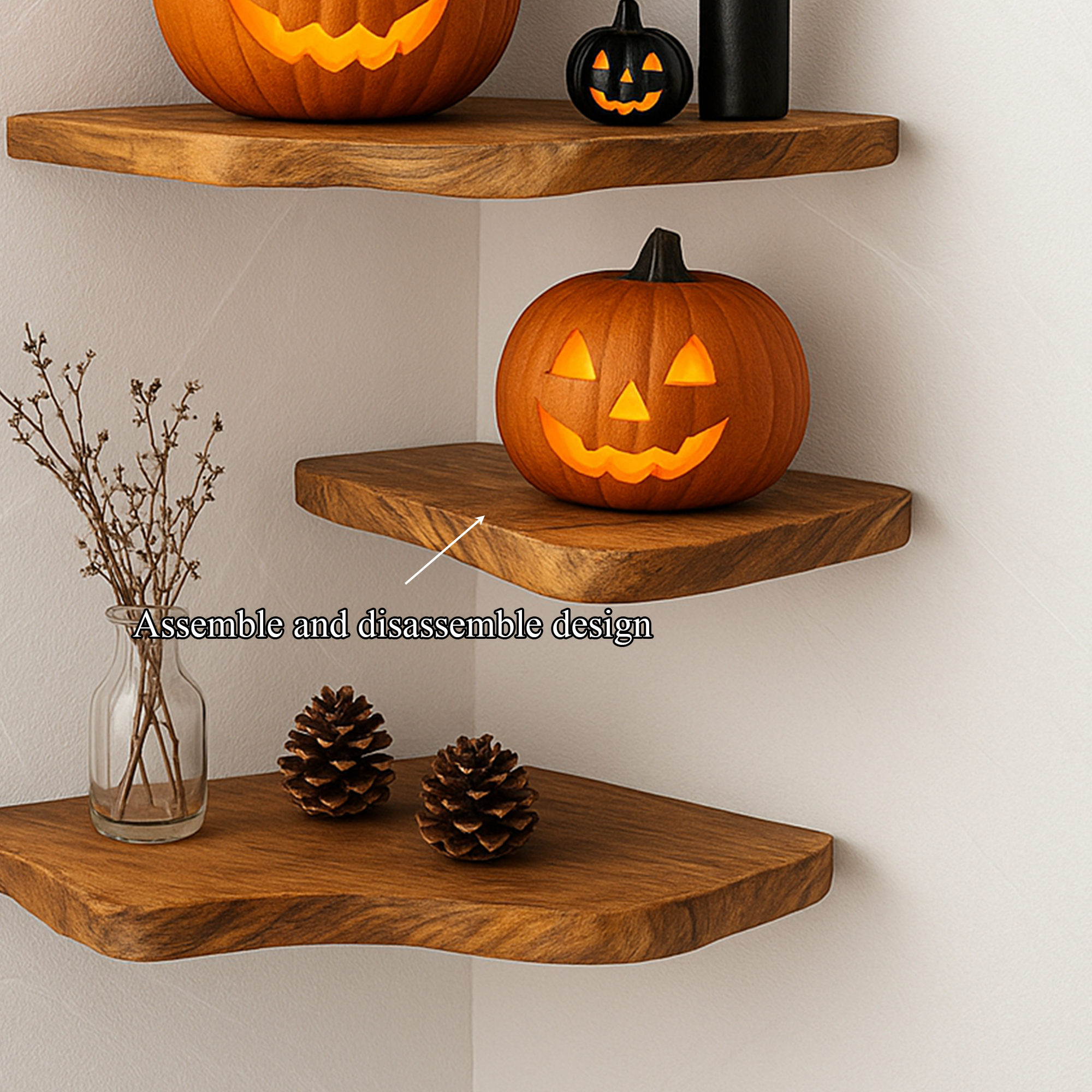 Rustic Halloween Tree Shape Wooden Floating Shelf Living Room Accent SINLKIHW043