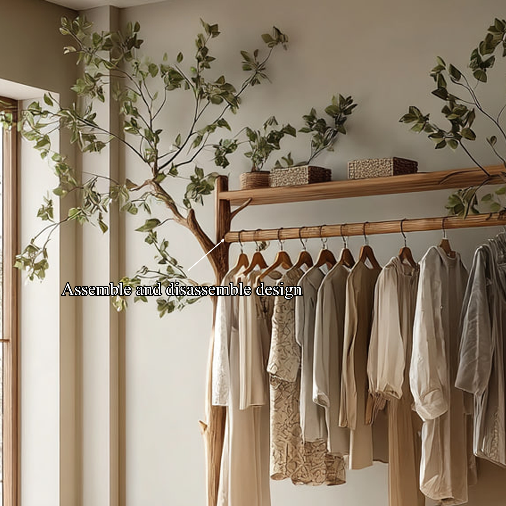 Rustic Tree Clothes Rack Solid Wood Bedroom Organizer SINLKITCR058