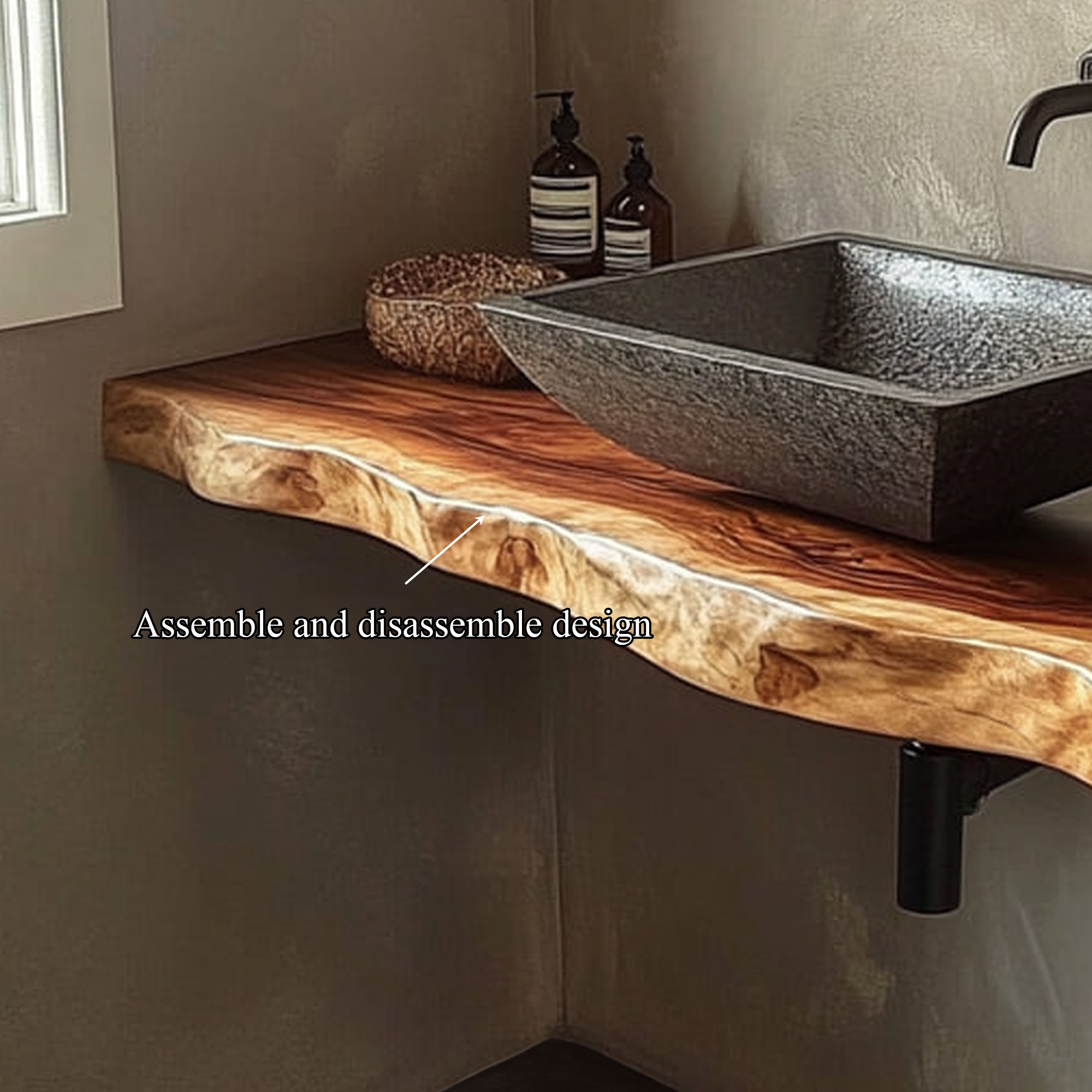 Rustic Bathroom Vanity Shelf Organic Wood Bathroom Style SINLKIBRV220