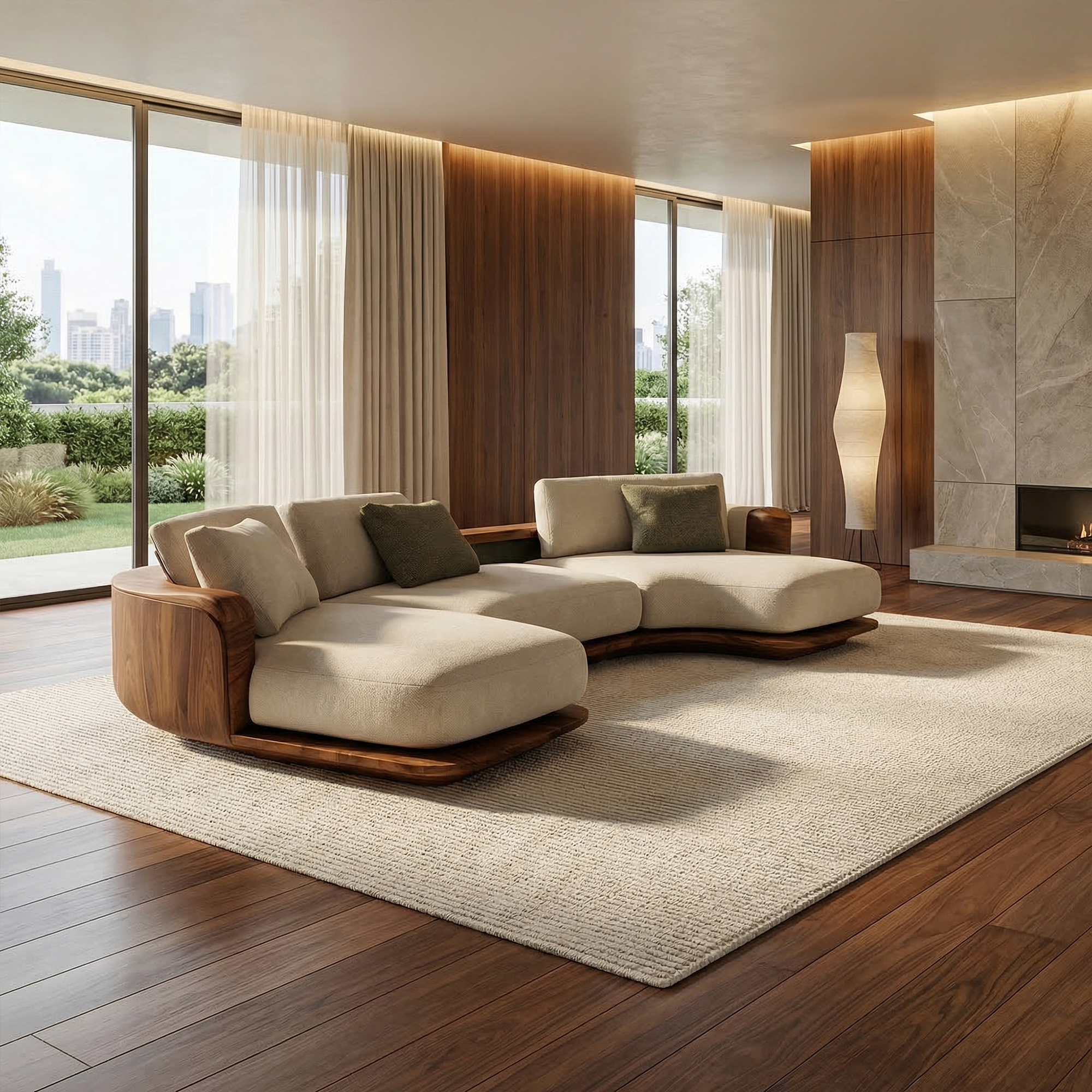 Sculptural Curved Sectional Sofa Frame Solid Wood Flowing Form Living Room And Lounge SINLKISF013