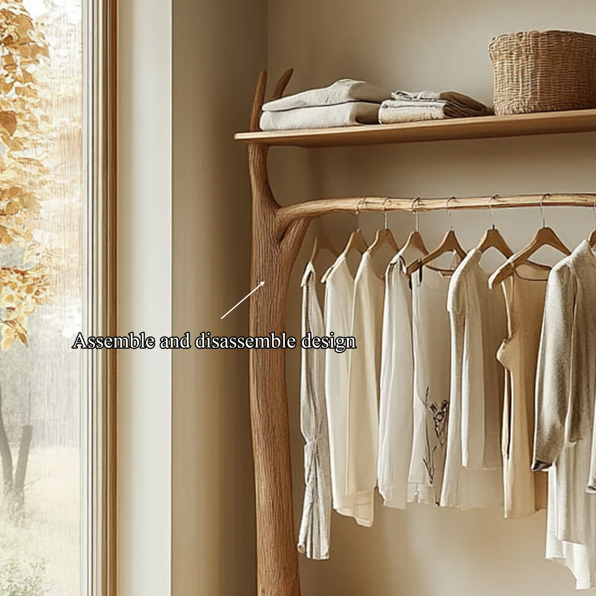 Rustic Tree Clothes Rack Solid Wood Bedroom Organizer SINLKITCR057