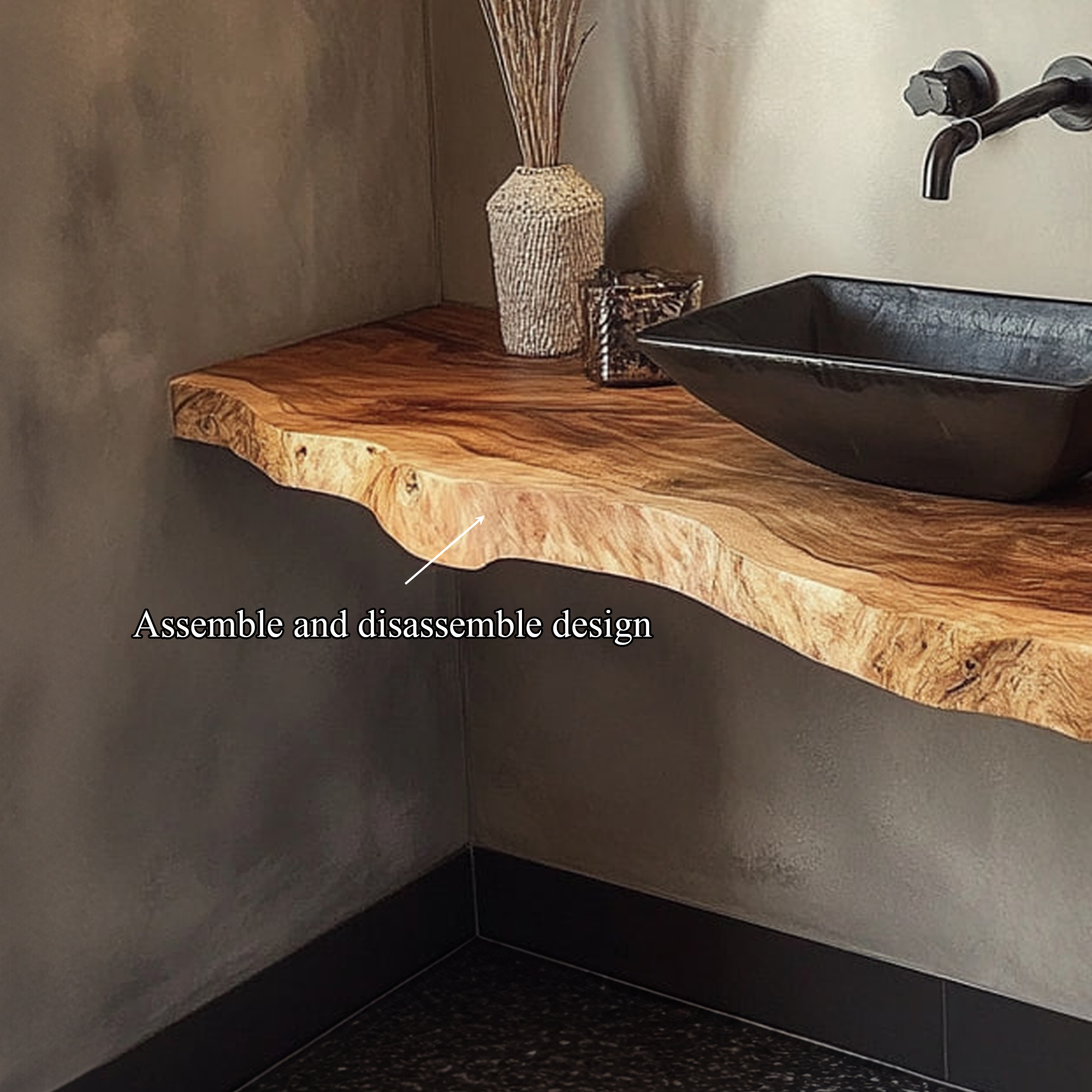 Rustic Bathroom Vanity Shelf Handmade Wood Bathroom Accent SINLKIBRV216
