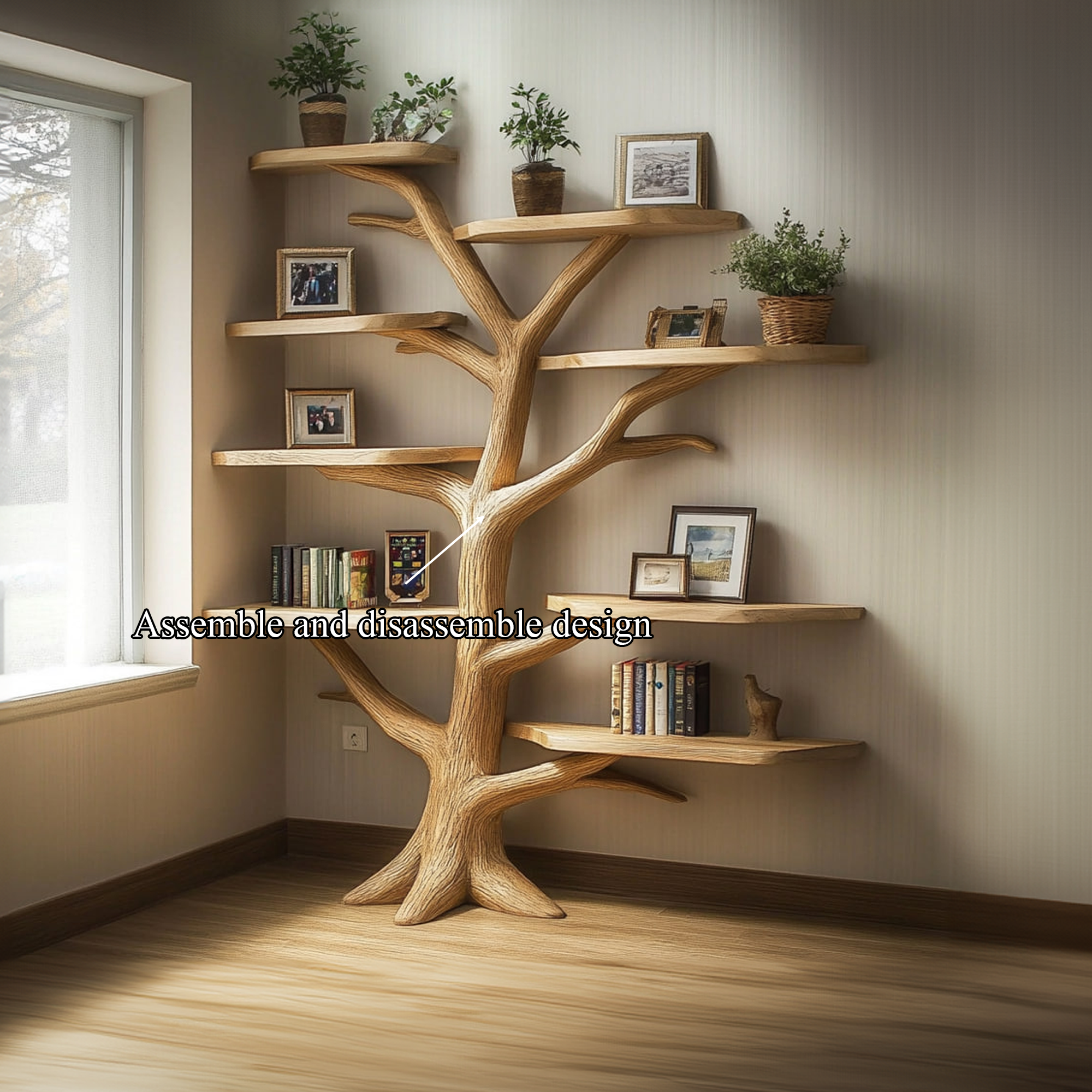 Rustic Tree Bookshelf Vertical Corner Bedroom SINLKITB537