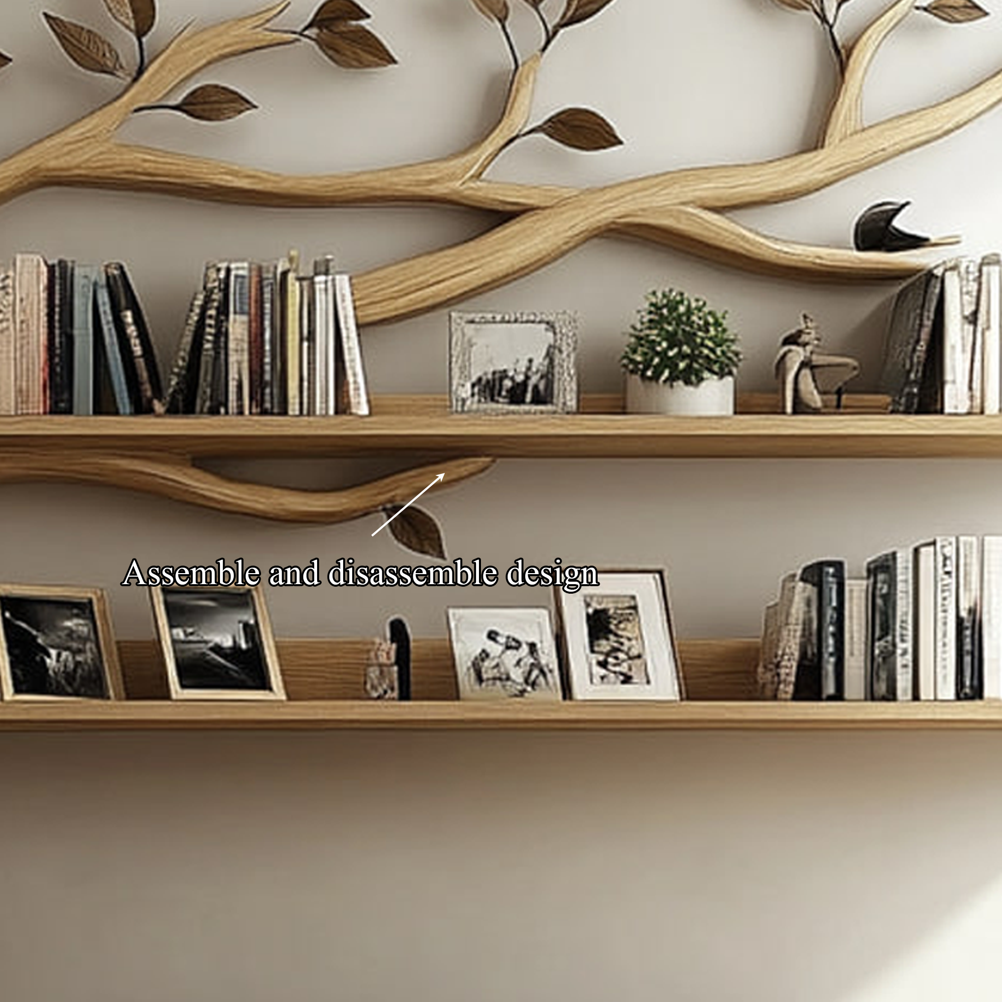 Rustic Tree Wall Display Shelf Modern Cozy Bedroom SINLKITBS065