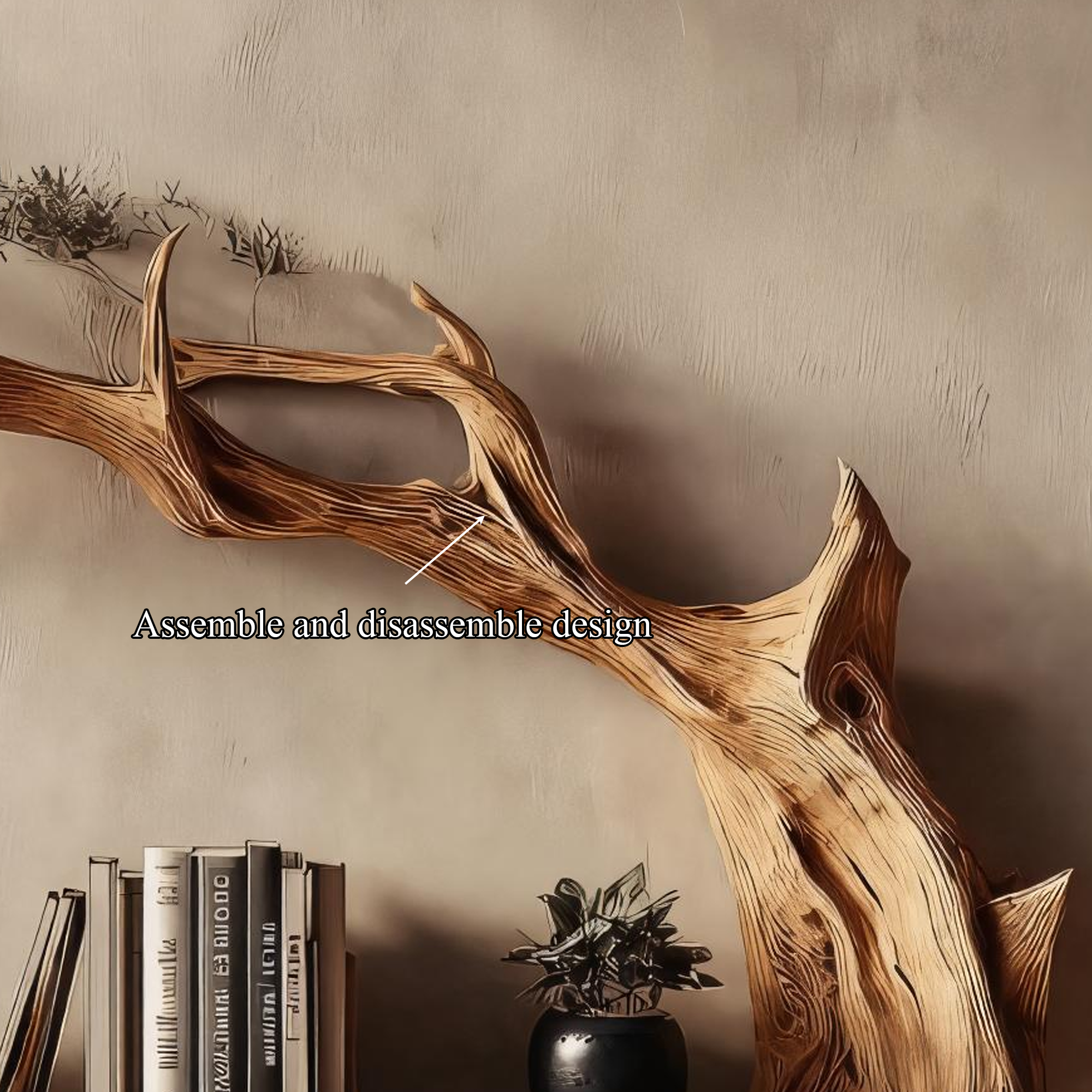 Rustic Tree Wall Shelf Unique Living Room Storage SINLKIFL179