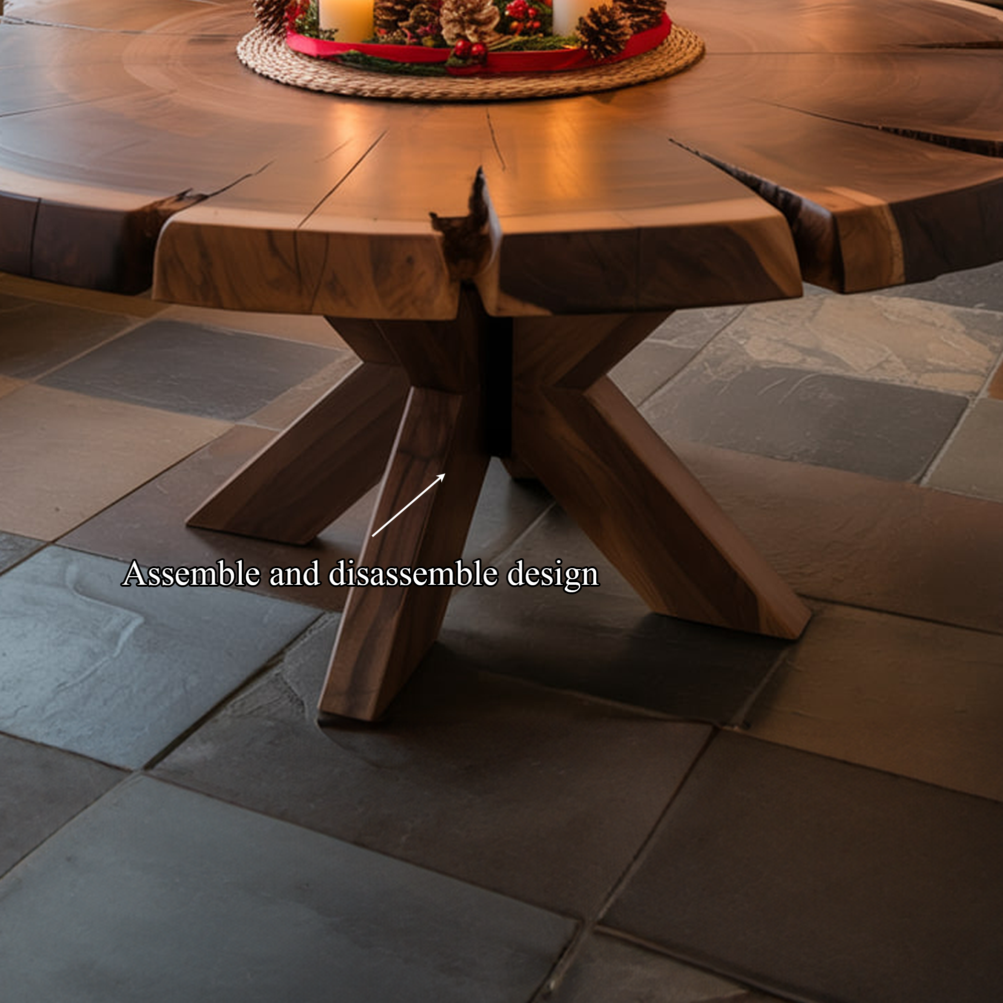 Rustic Round Dining Table Christmas Holiday Kitchen Decor SINLKIDT136