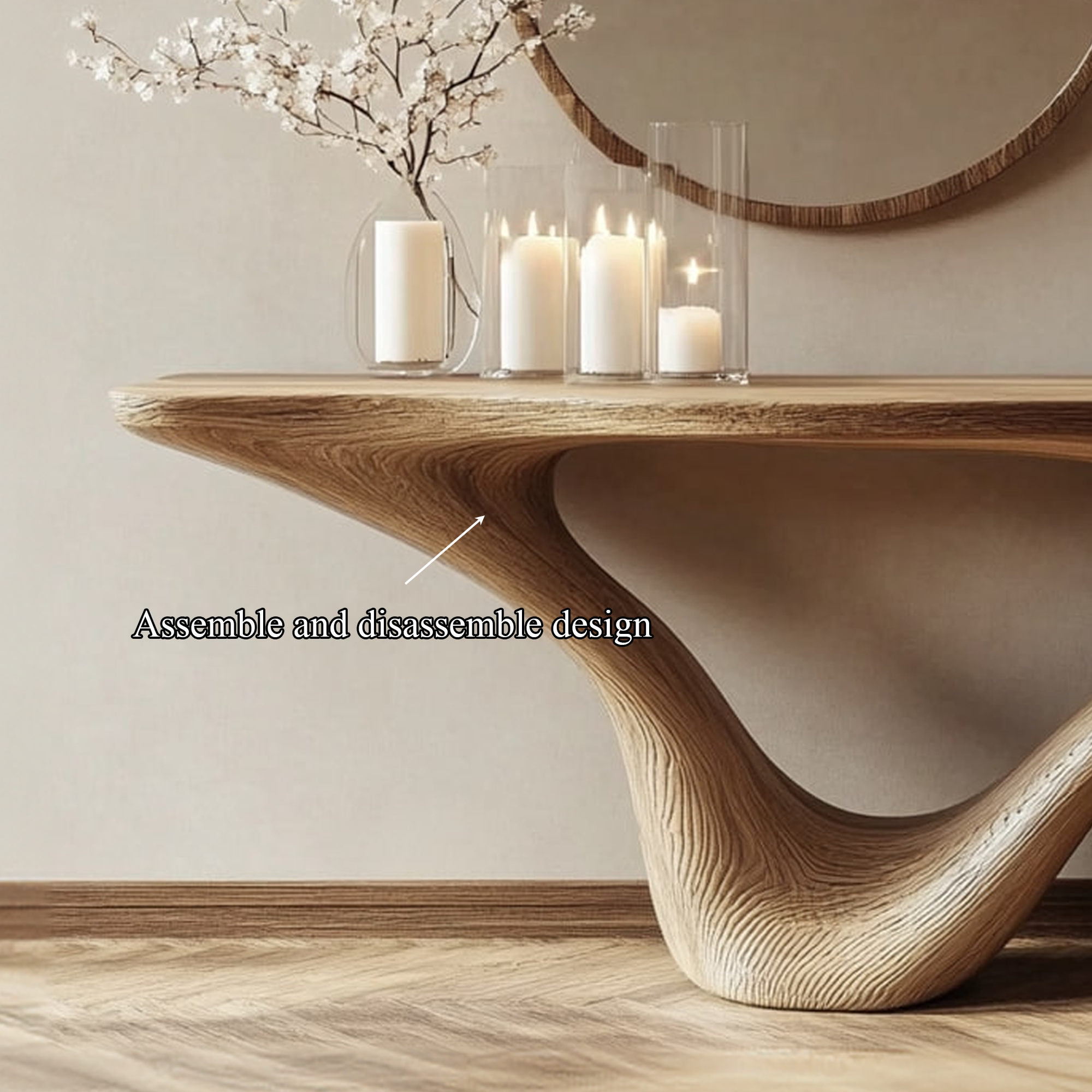 Mid Century Console Table Minimalist Wood Art Entrance SINLKICS346