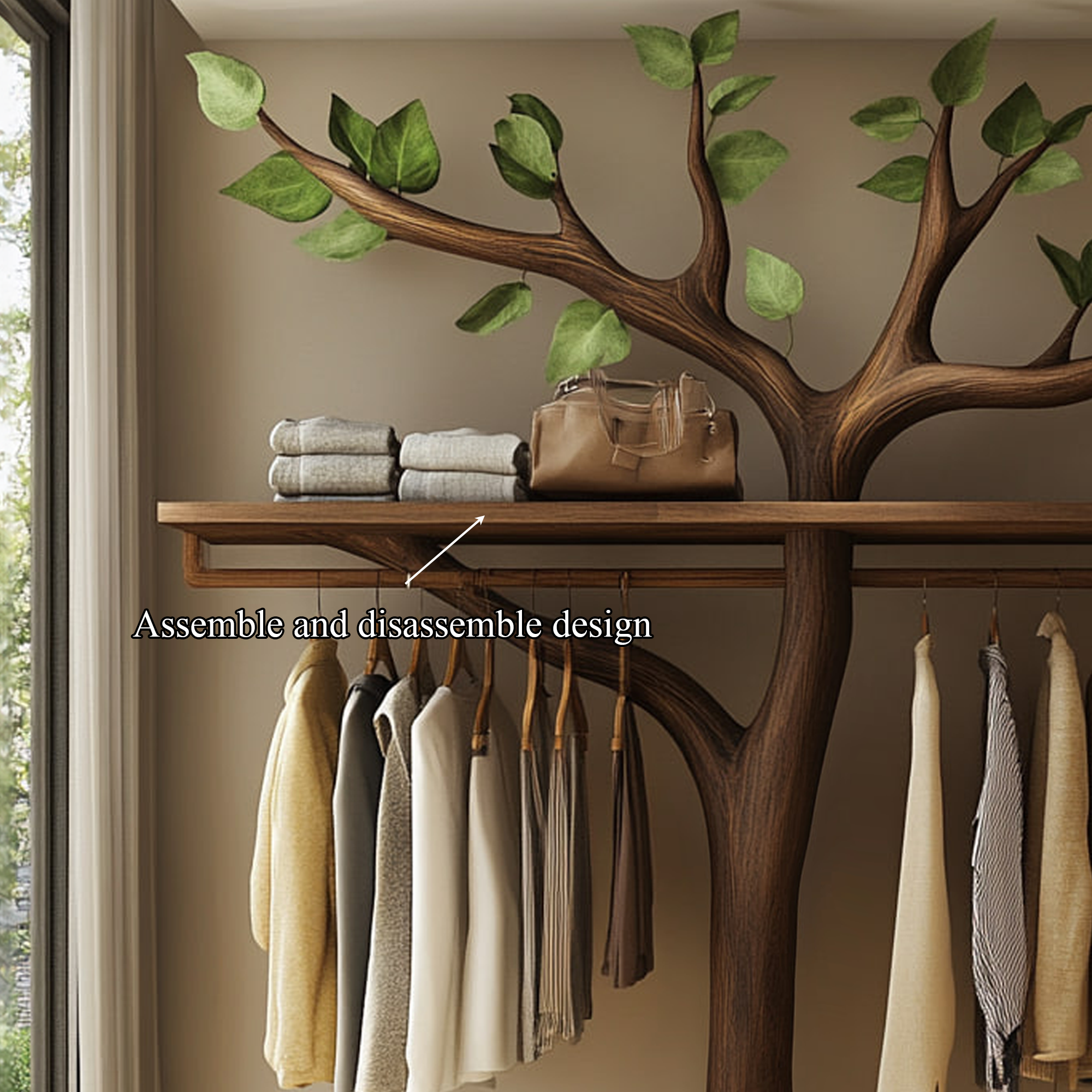 Rustic Tree Branch Wooden Clothing Rack Handmade Bedroom SINLKITCR046