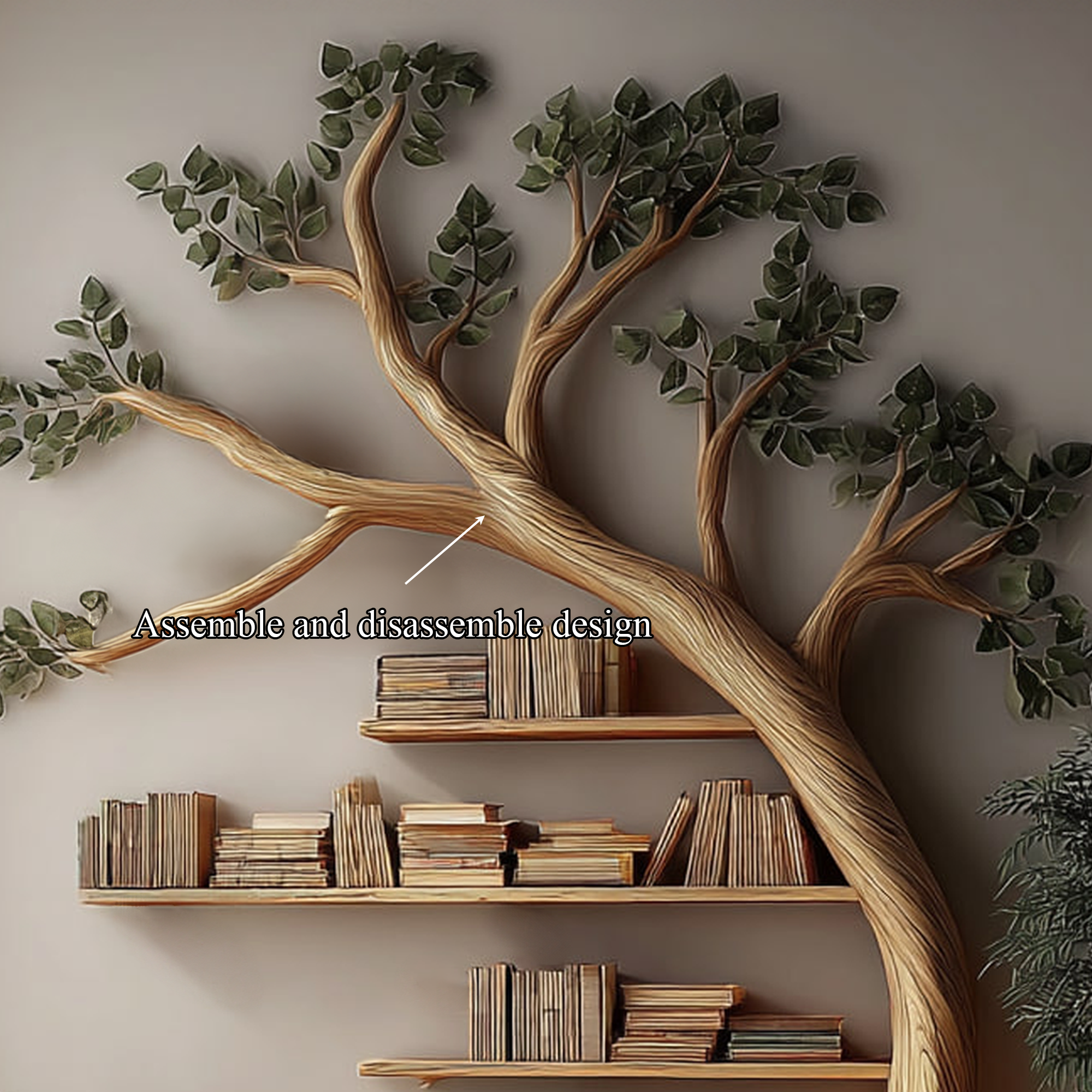 Rustic Branch Bookshelf Bedroom Living Room Artistic Wall SINLKITB330