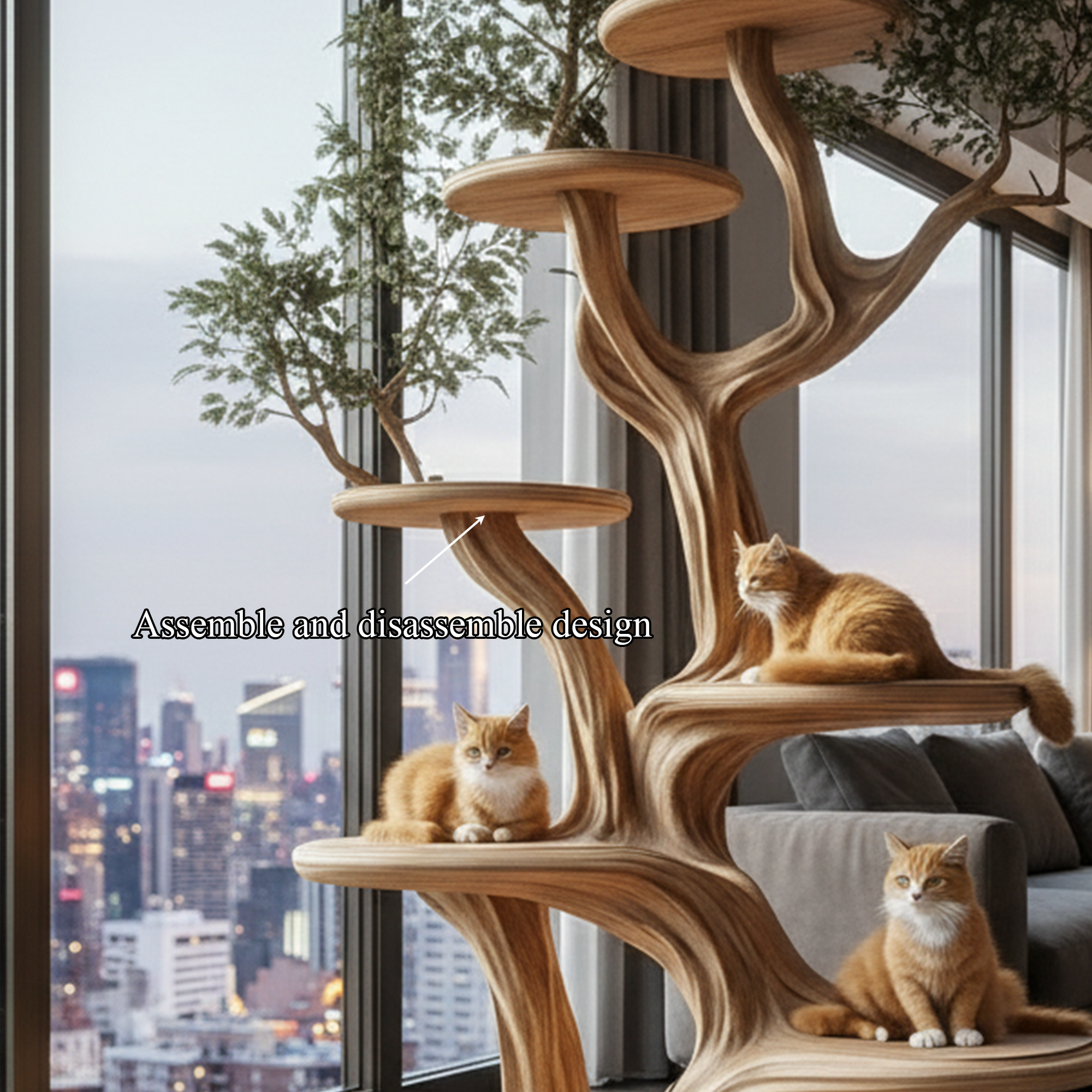 Artistic Cat Tree Organic Multi-Level Climbing Shelf Living Room SINLKITT087