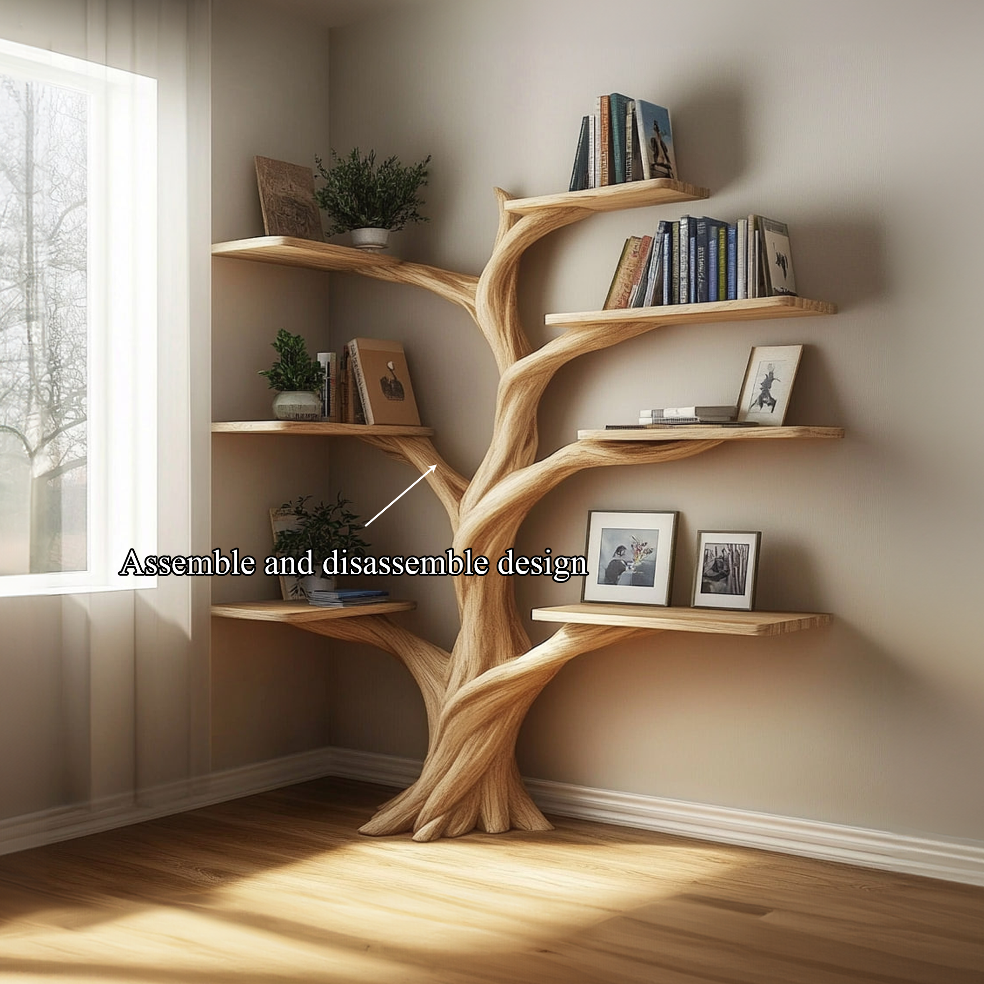 Rustic Organic Tree Corner Shelf Bedroom And Living Room SINLKITB536