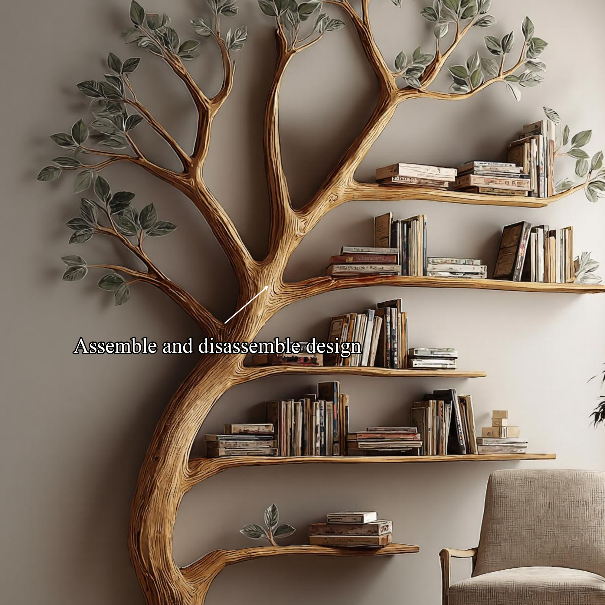 Rustic Branch Bookshelf Living Room Home Library Artistic Wall SINLKITB329