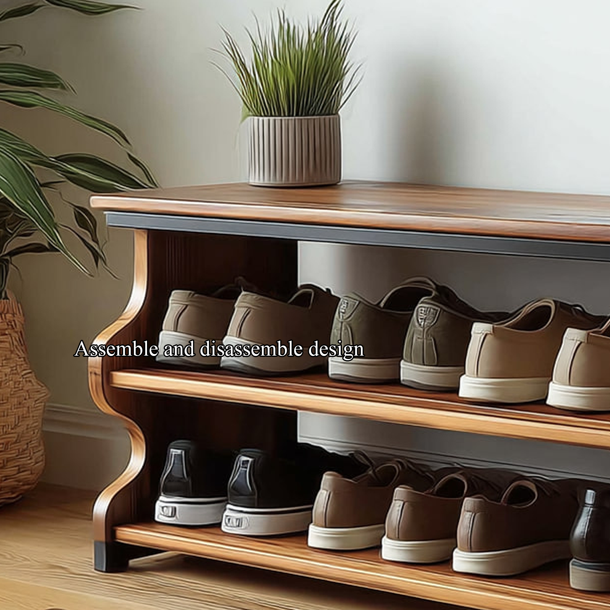 Midcentury Shoe Rack Bench Farmhouse Entryway SINLKISB044