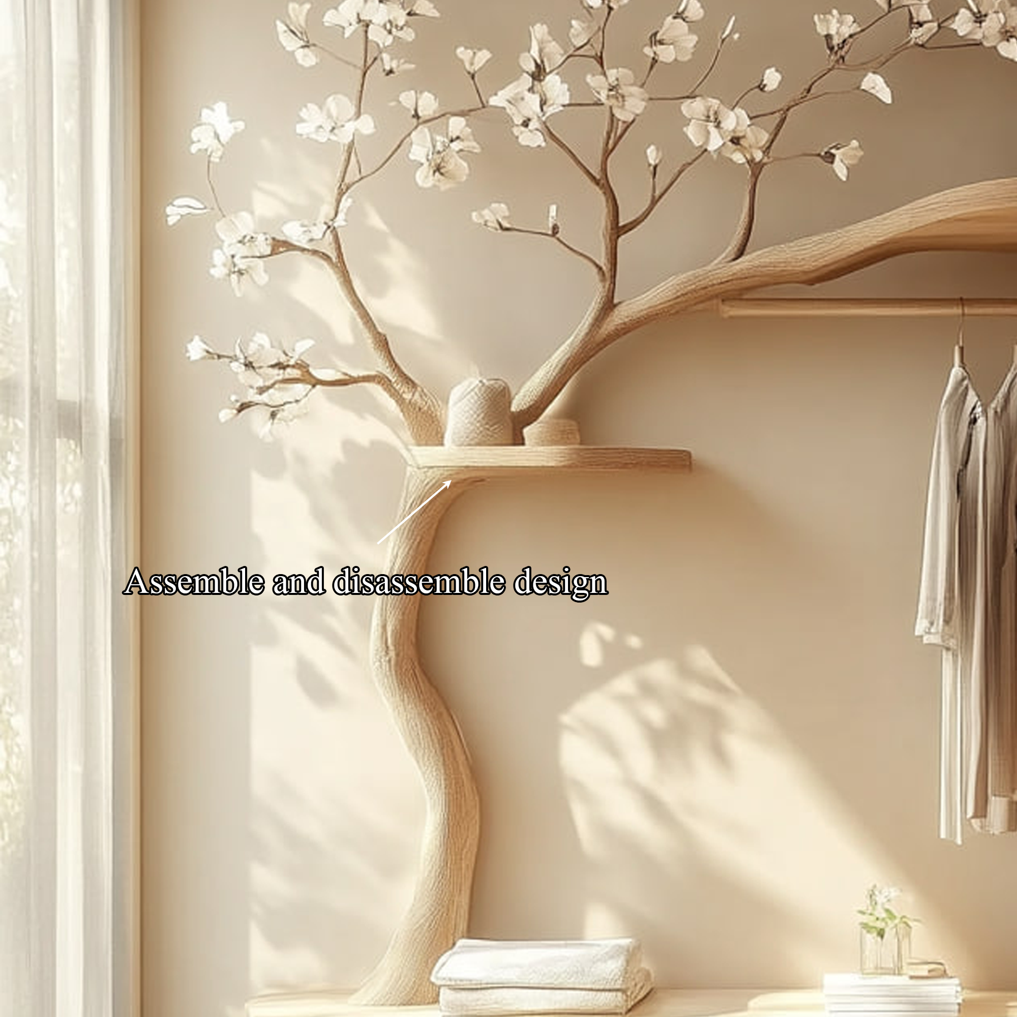 Scandinavian Tree Wardrobe Handcrafted Solid Wood Natural Bedroom Decor SINLKITCR066