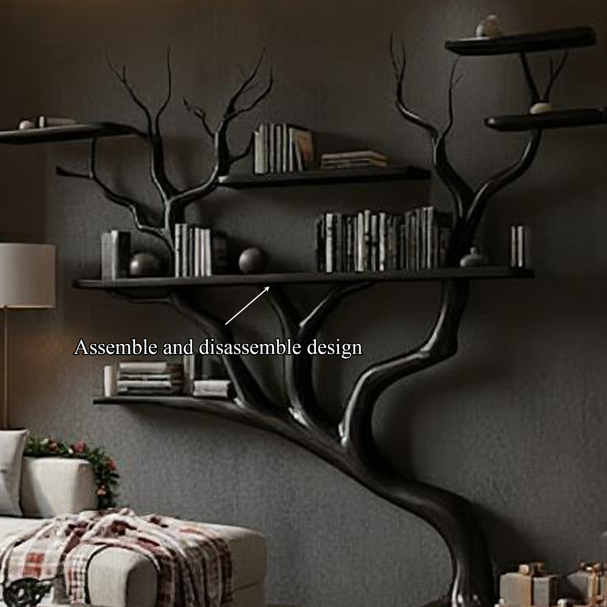 Rustic Dark Tree Bookshelf Living Room Christmas Seasonal SINLKITB498