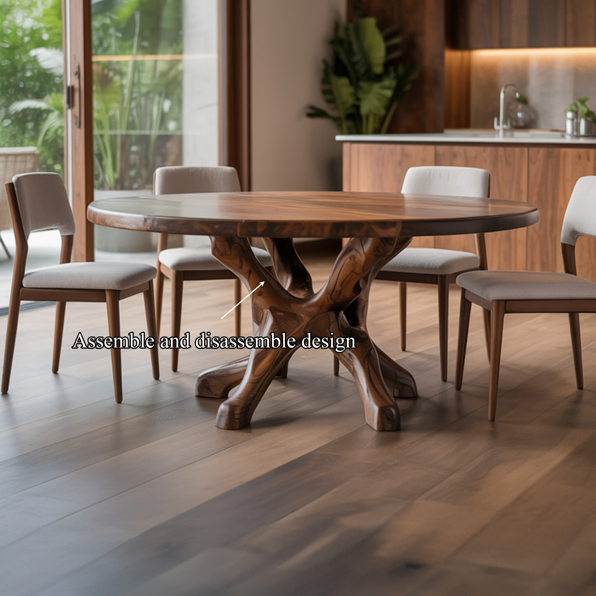 Rustic Live Edge Dining Table Root Base Kitchen SINLKIDT129