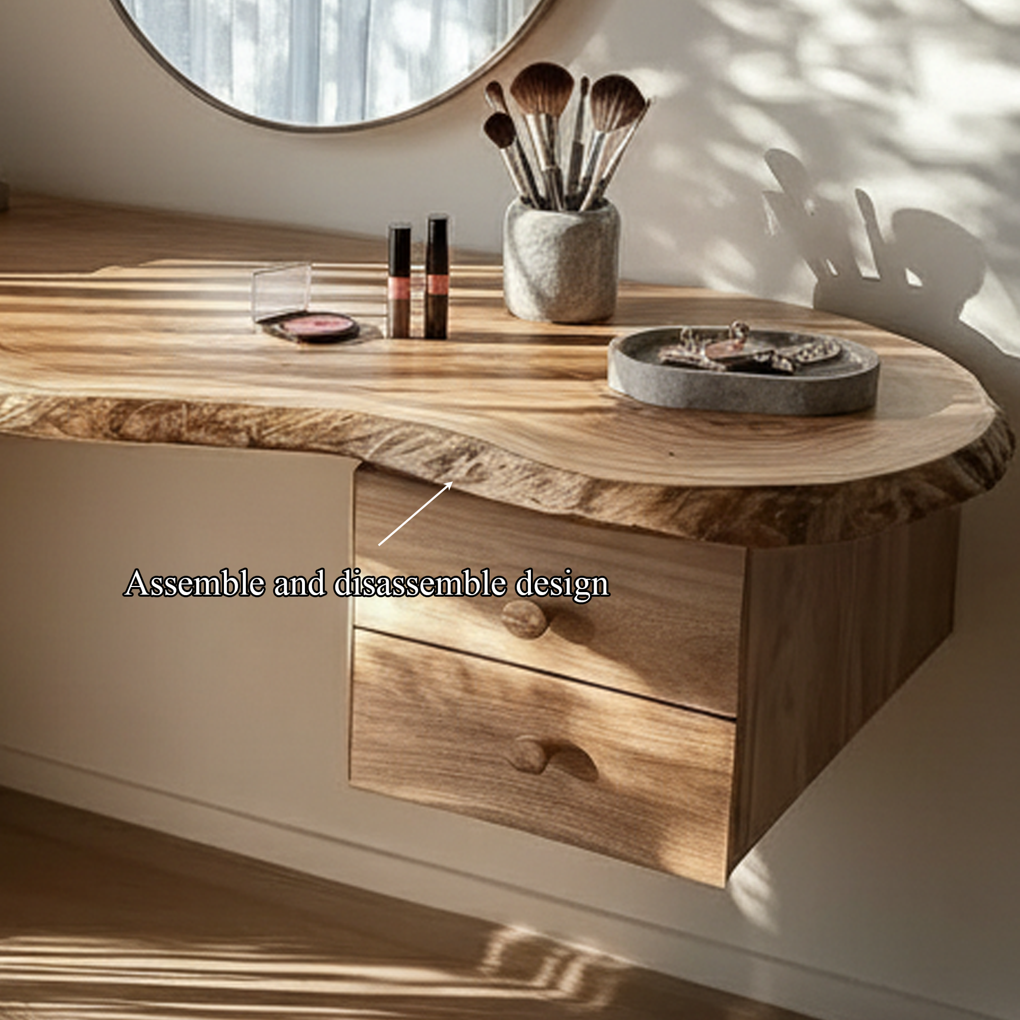 Modern Floating Solid Wood Dressing Table Wall Mounted Bedroom SINLKIFL239