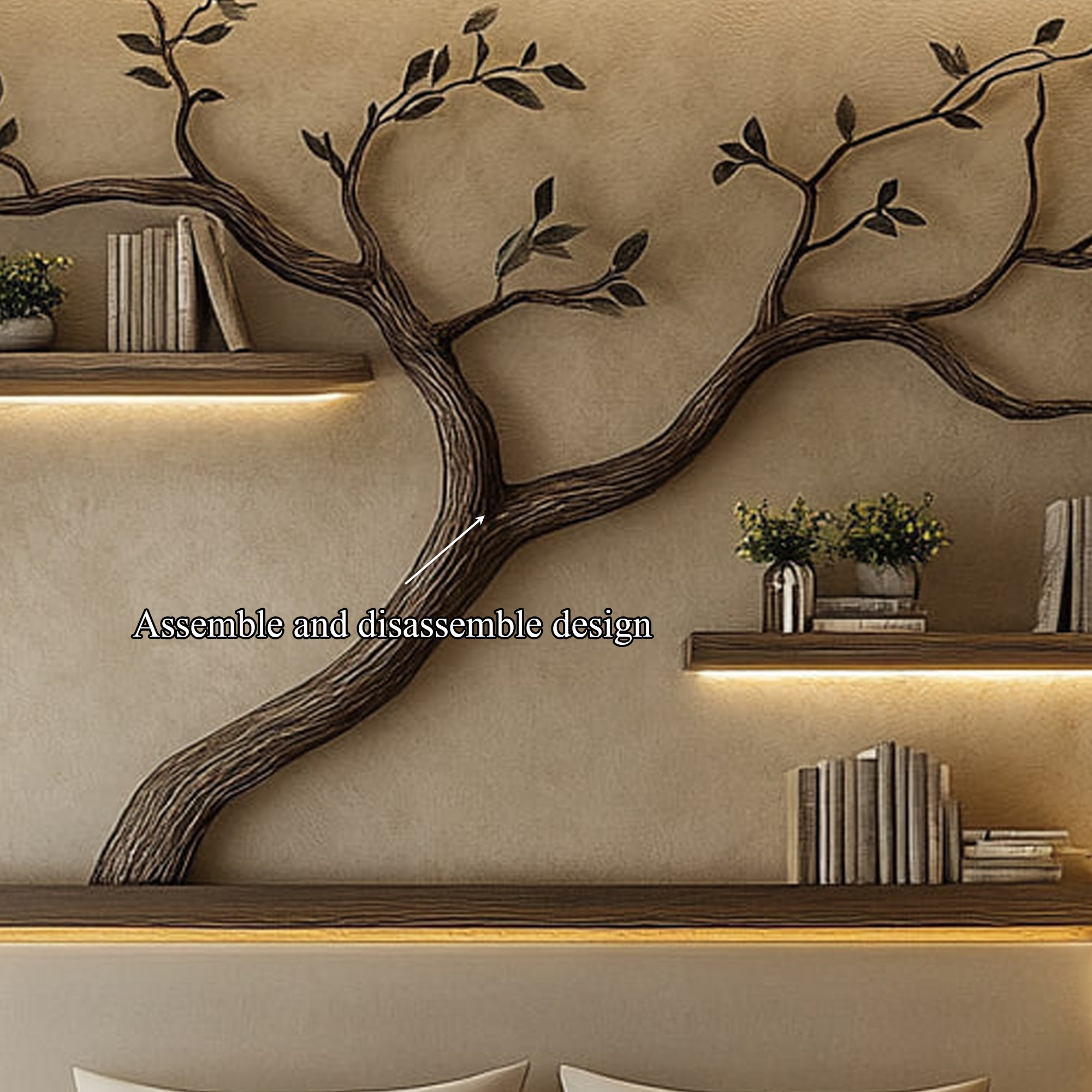 Mid Century Tree Wall Bookshelf Bedroom Headboard SINLKITBS092
