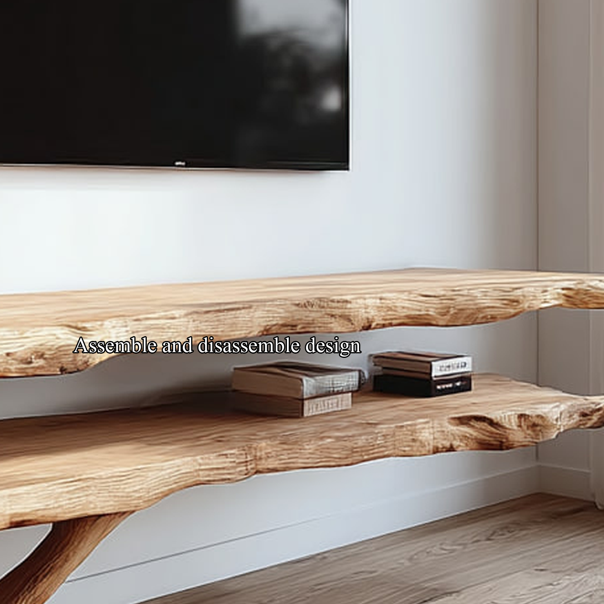 Rustic TV Console Table Live Edge Double Shelf Living Room SINLKICS310