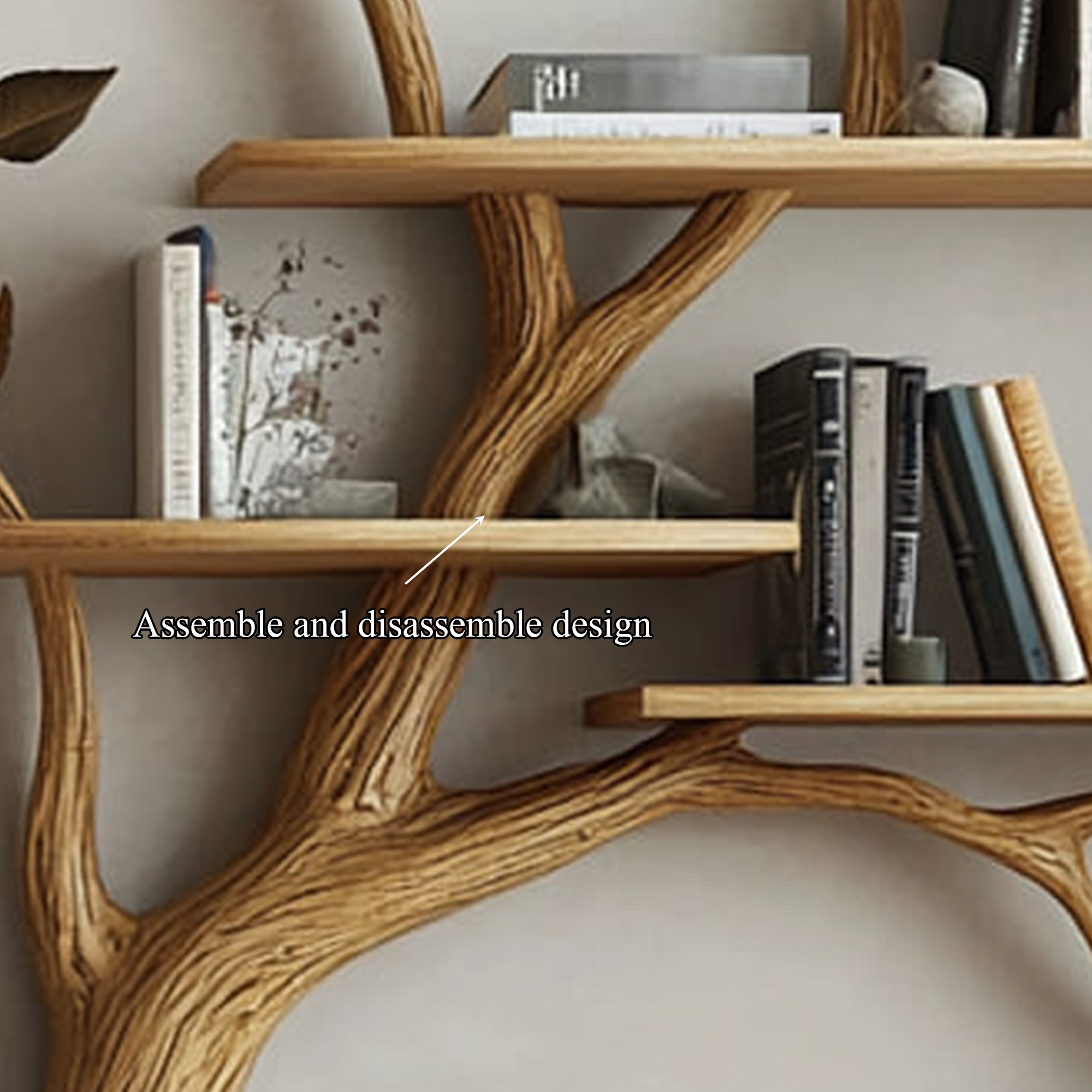 Rustic Tree Bookshelf Vanity With Cabinet Organic Bedroom Wall SINLKITBS072