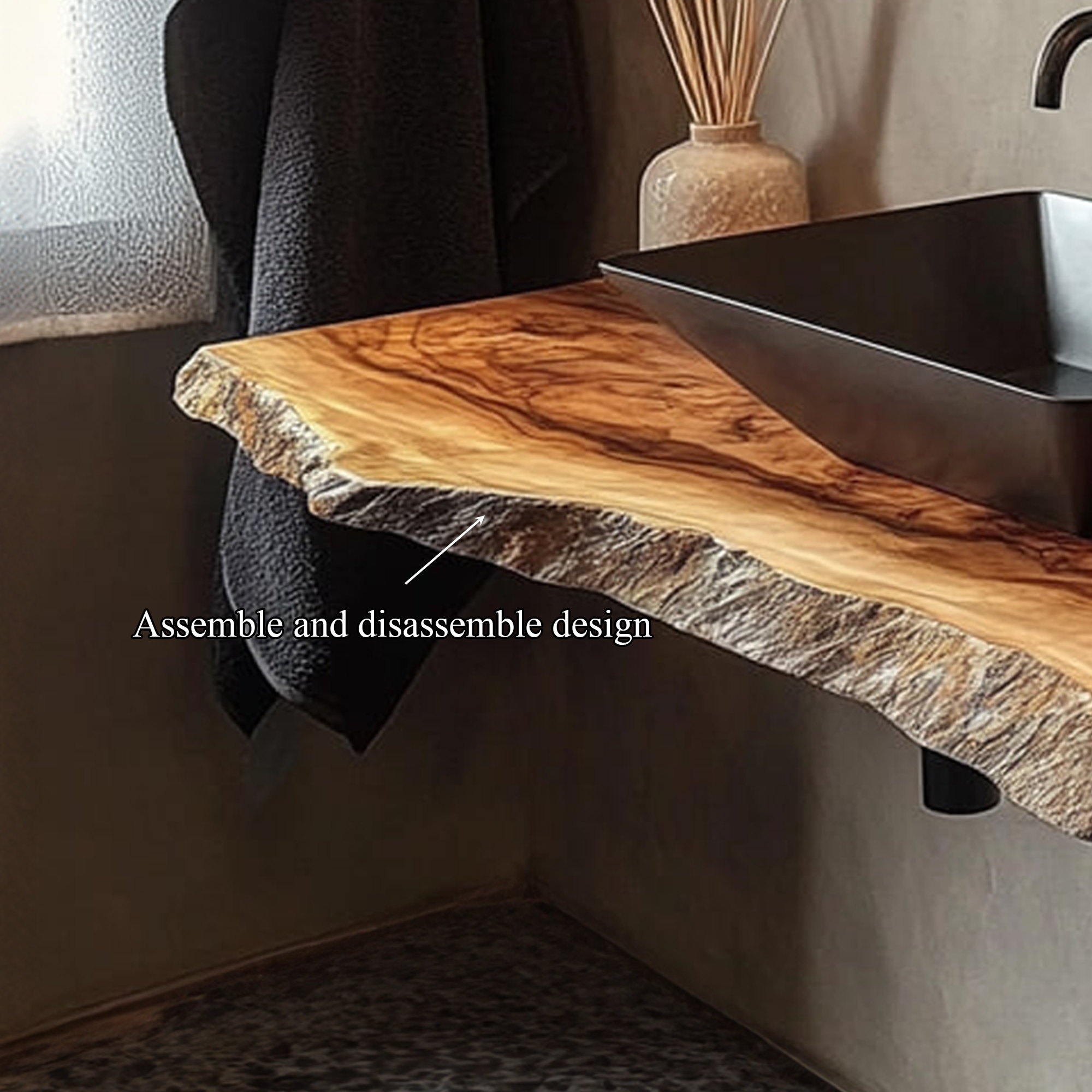 Rustic Bathroom Vanity Shelf Live Edge Wood Bathroom Display SINLKIBRV222