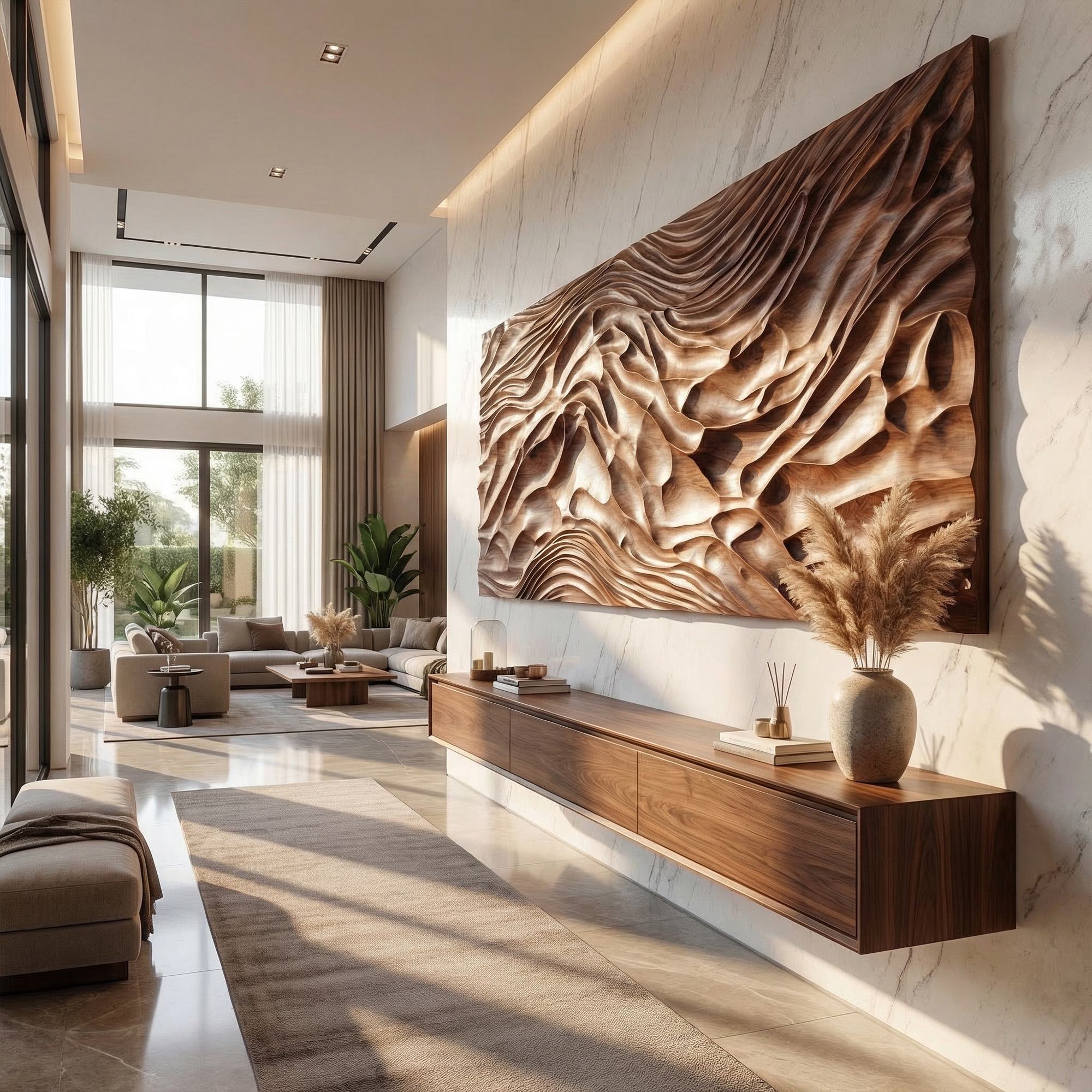 Modern Carved Wood Wall Art Living Room And Lounge SINLKIWD044