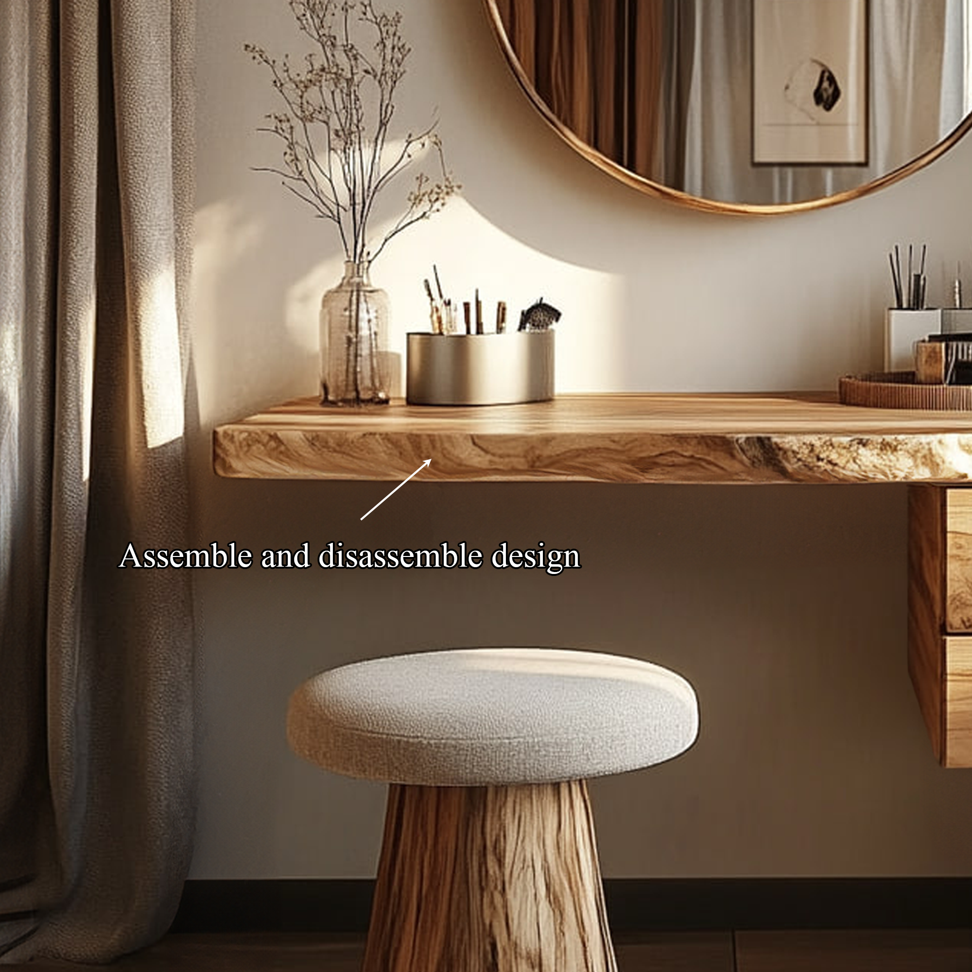 Modern Organic Solid Wood Dressing Table Bedroom Floating SINLKIFL241