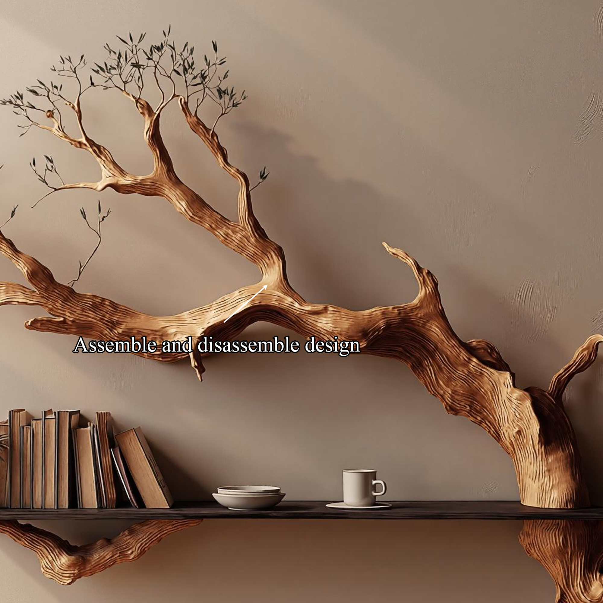 Rustic Tree Branch Floating Shelf Living Room Wall Decor SINLKIFL175