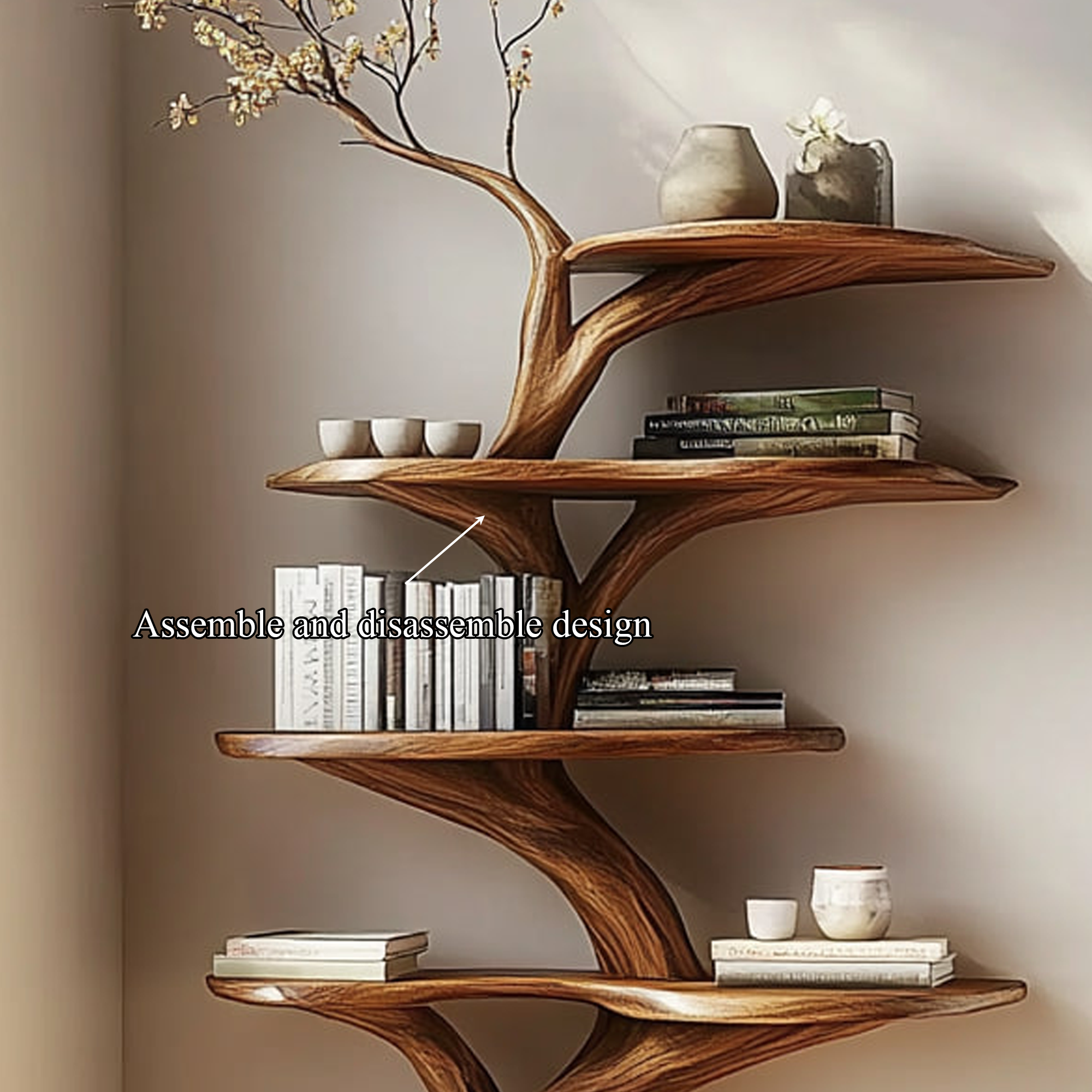Rustic Tree Display Shelf Living Room Cozy Storage SINLKITB472