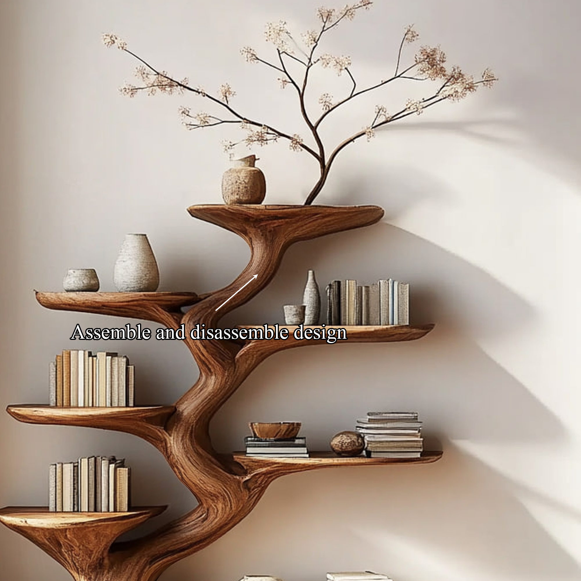 Rustic Sculptural Tree Bookshelf Living Room SINLKITB474