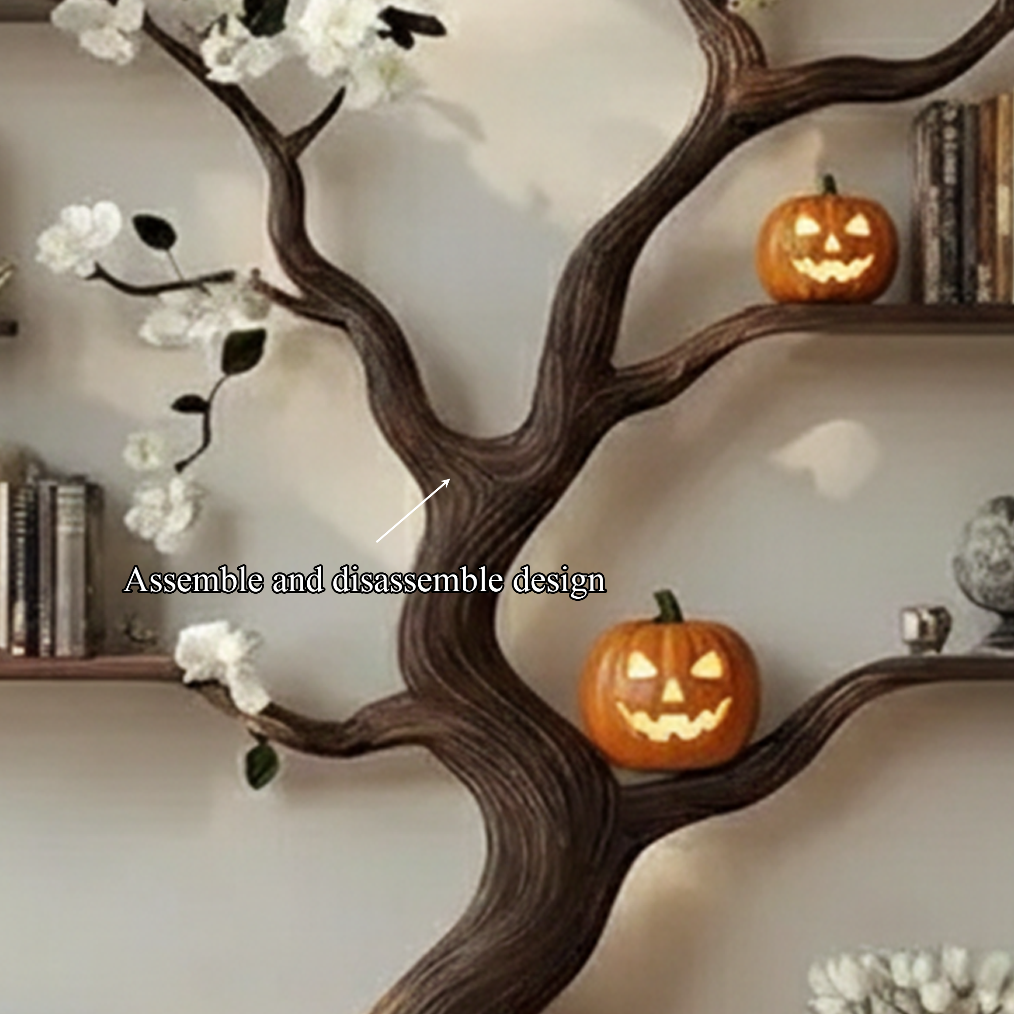 Rustic Natural Tree Branch Wall Bookshelf Halloween Home Decor SINLKIHW053