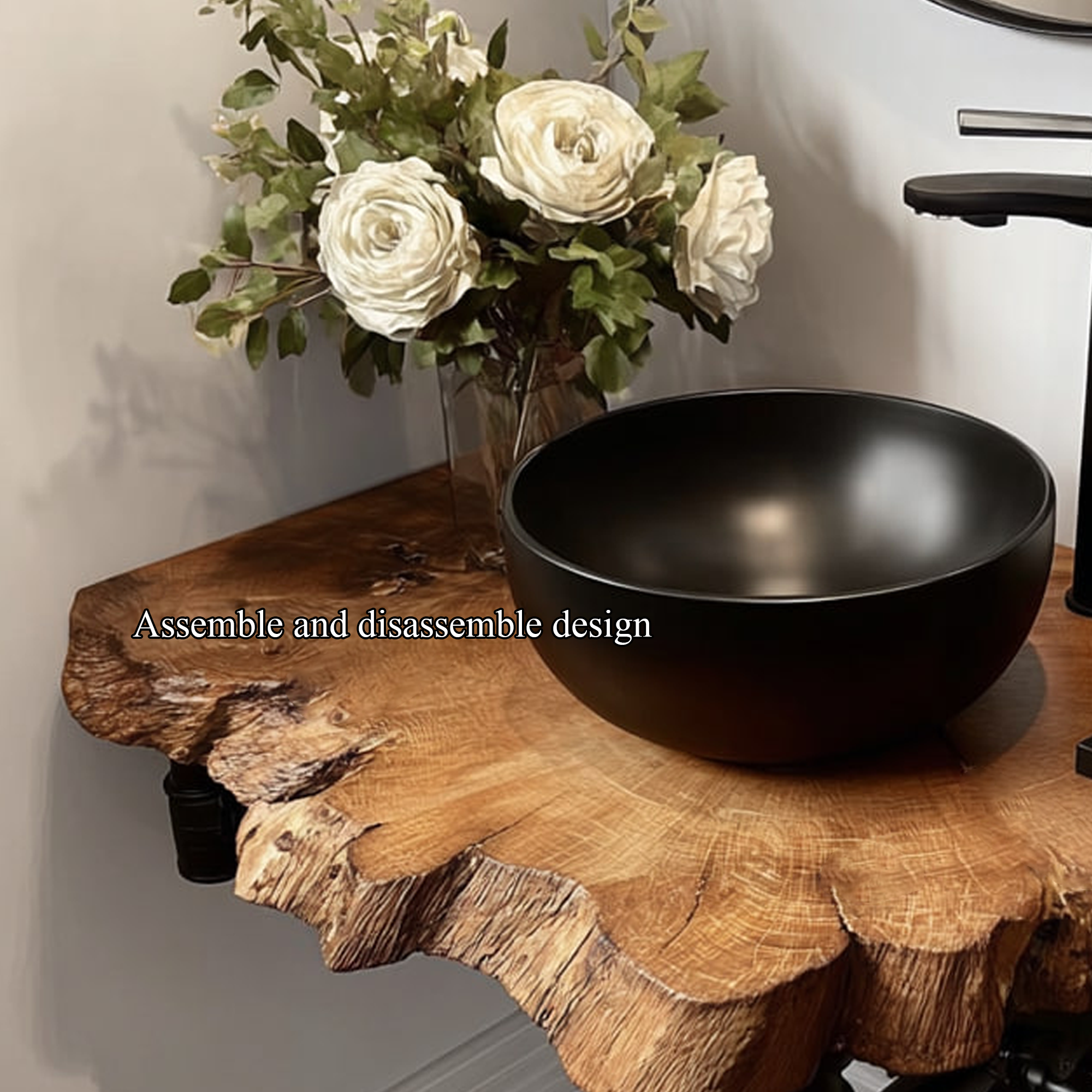 Midcentury Floating Shelf Narrow Powder Room SINLKIBRV150