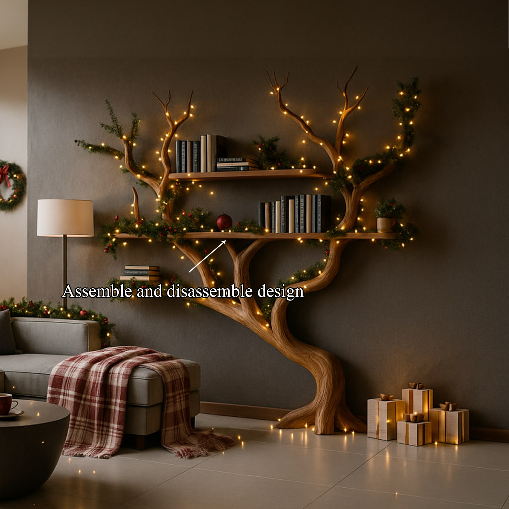 Rustic Tree Wall Shelf Bedroom Christmas Holiday SINLKITB497