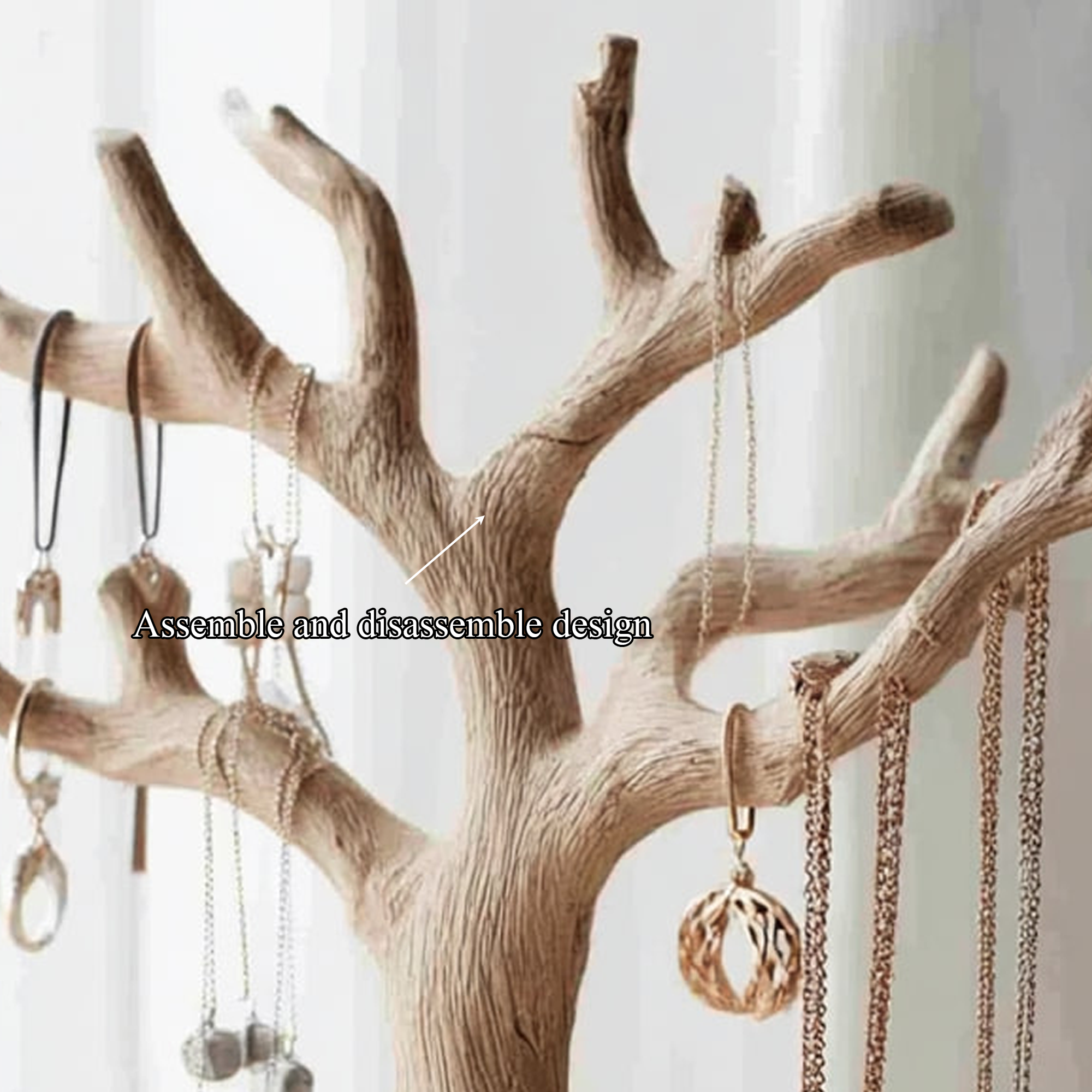 Rustic Solid Wood Jewelry Tree Organizer Handmade SINLKITJR004