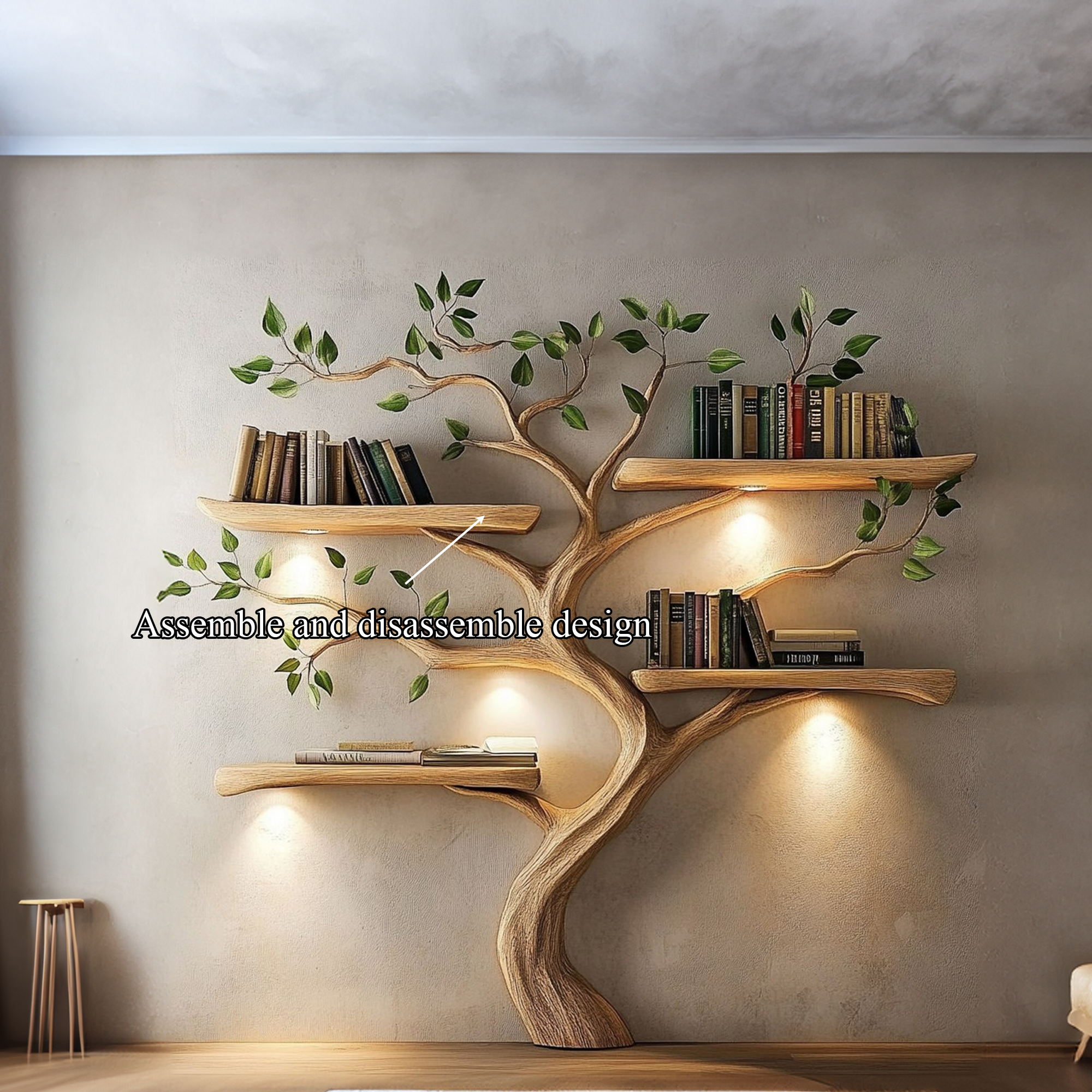 Rustic Tree Bookshelf Solid Wood Branch Design For Living Room SINLKITB531