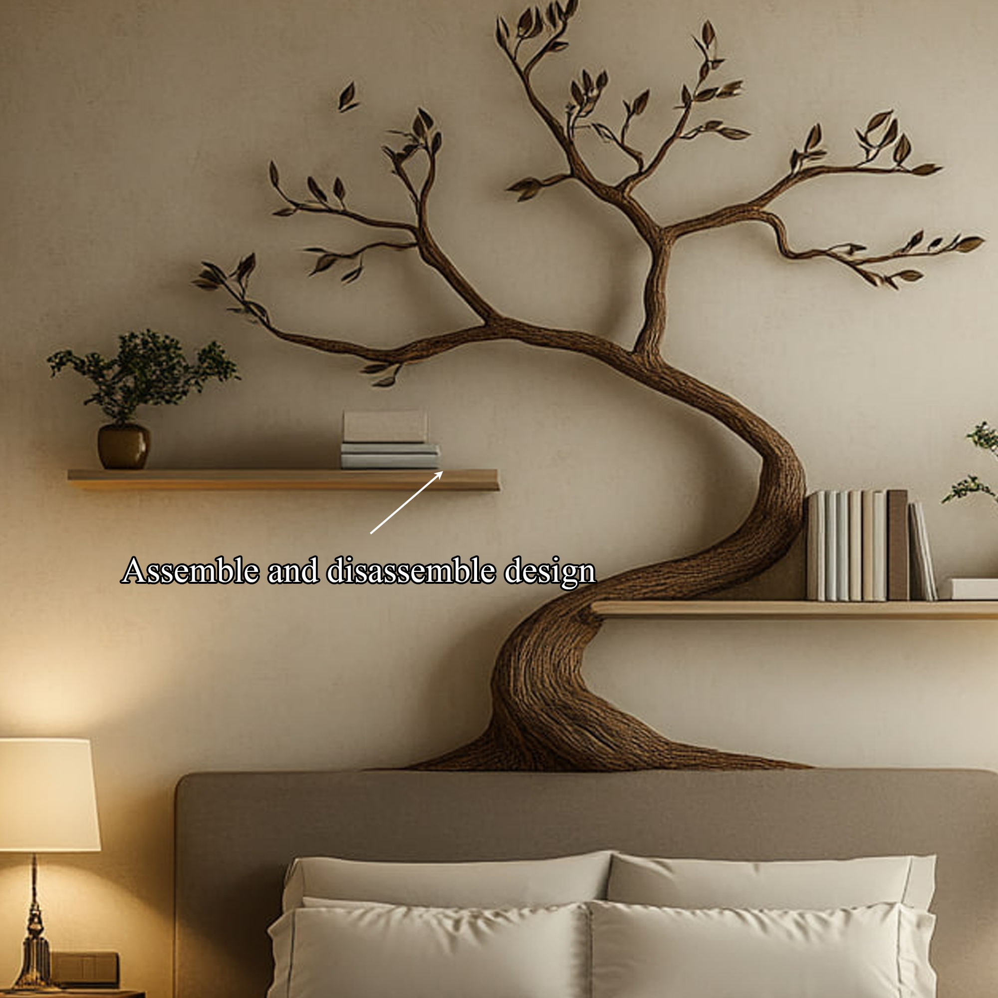 Mid Century Tree Wall Bookshelf Modern Bedroom Decor SINLKITBS095
