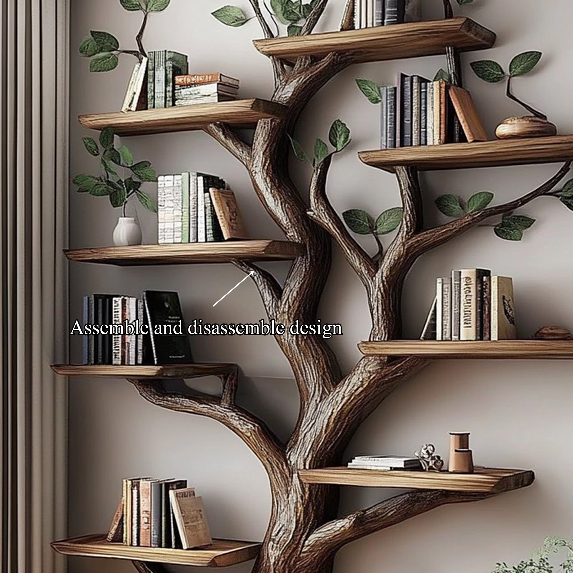 Rustic Solid Wood Tree Bookshelf For Living Room Or Study Room SINLKITB527
