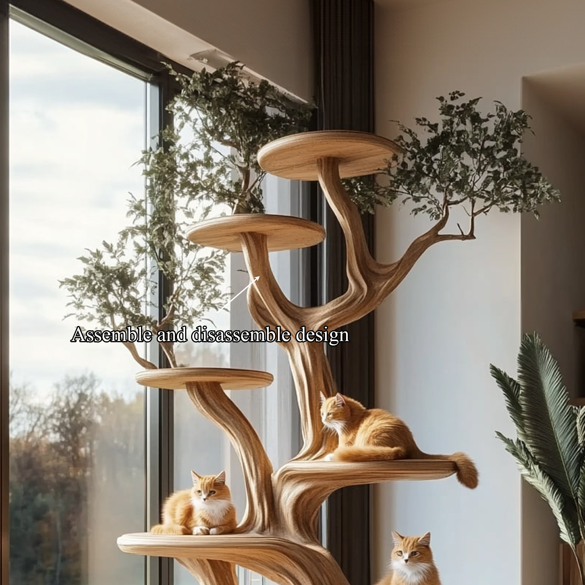 Rustic Tree Cat Play Tower Artistic Living Room SINLKITT077