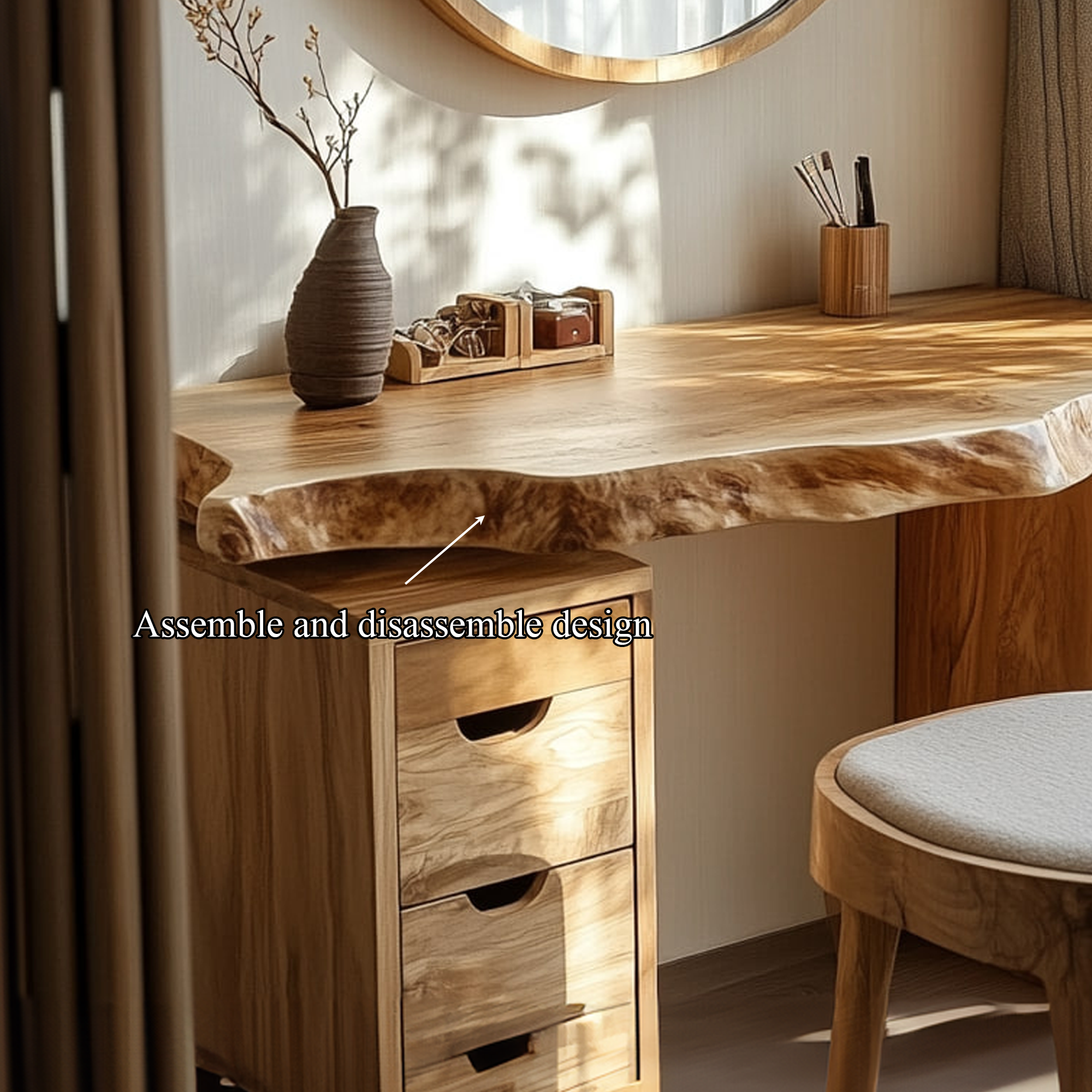 Japandi Solid Wood Floating Dressing Table Live Edge Bedroom SINLKIFL243