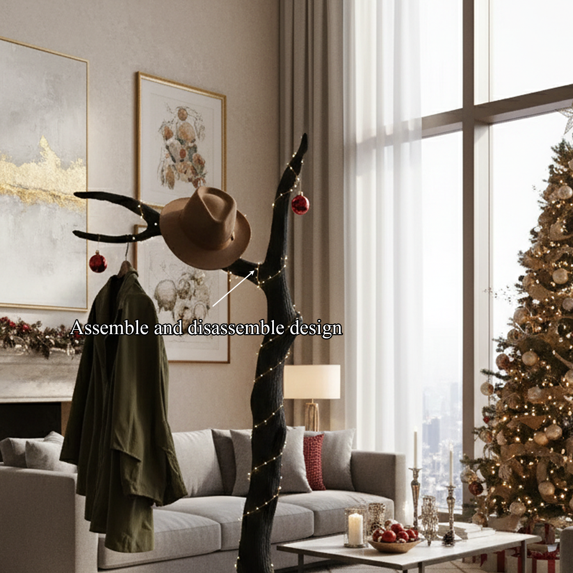 Rustic Tree Coat Rack Handcrafted Christmas Living Room Decor SINLKITCR073