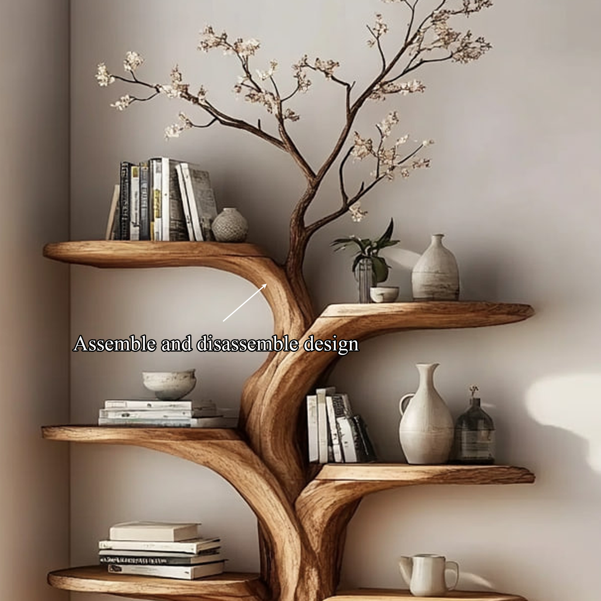 Rustic Wall Mounted Tree Shelf Living Room Cozy Decor SINLKITB466