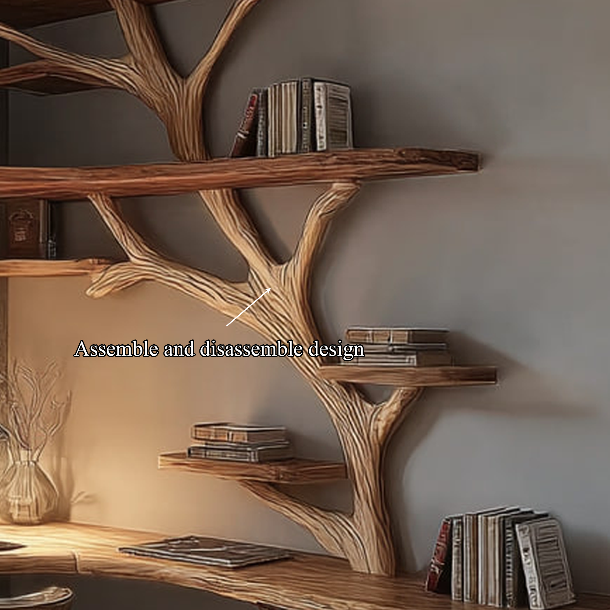 Rustic Branch Bookshelf Desk Living Room Or Home Workspace SINLKITB337
