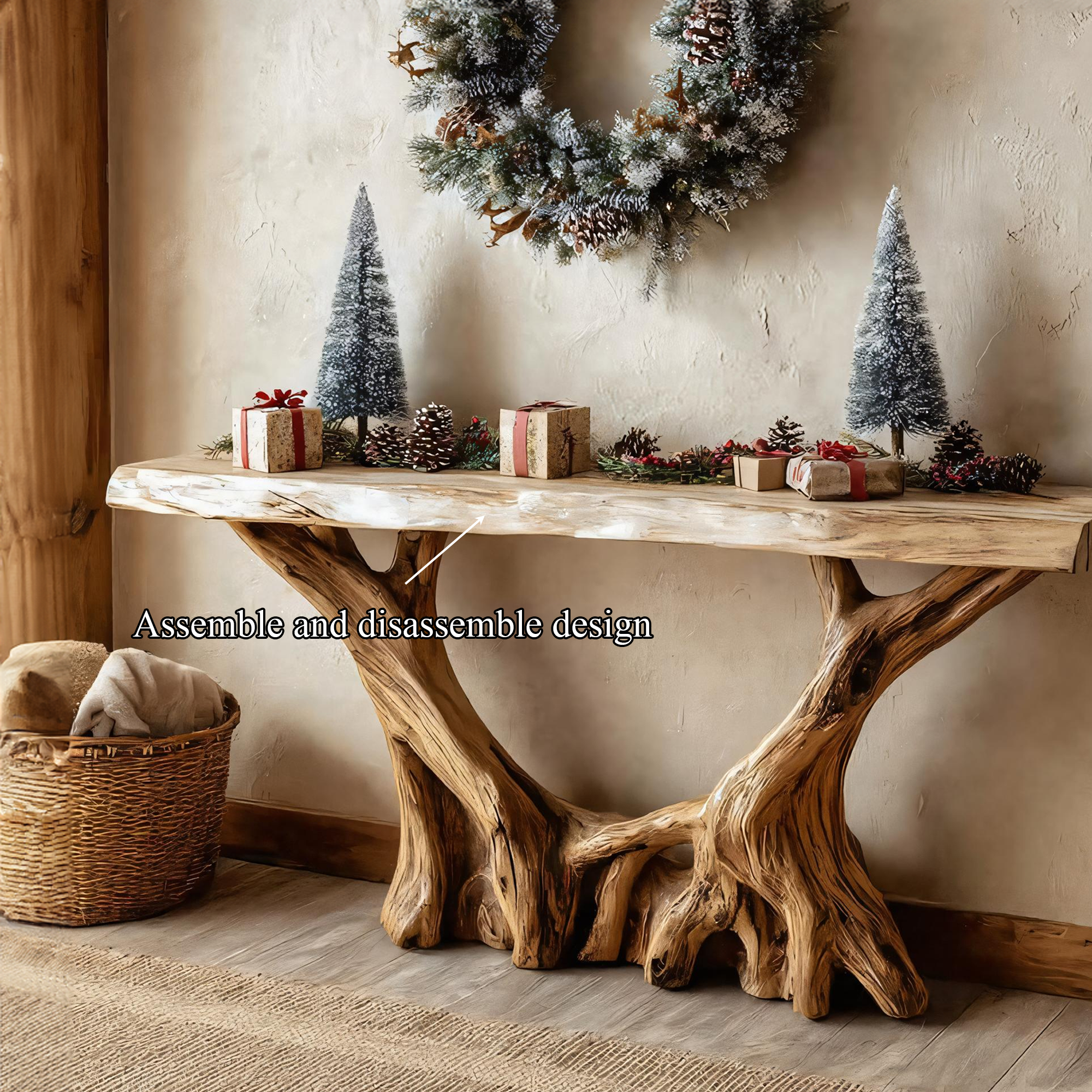 Rustic Sculptural Console Table Holiday Decor Living Room SINLKICS361