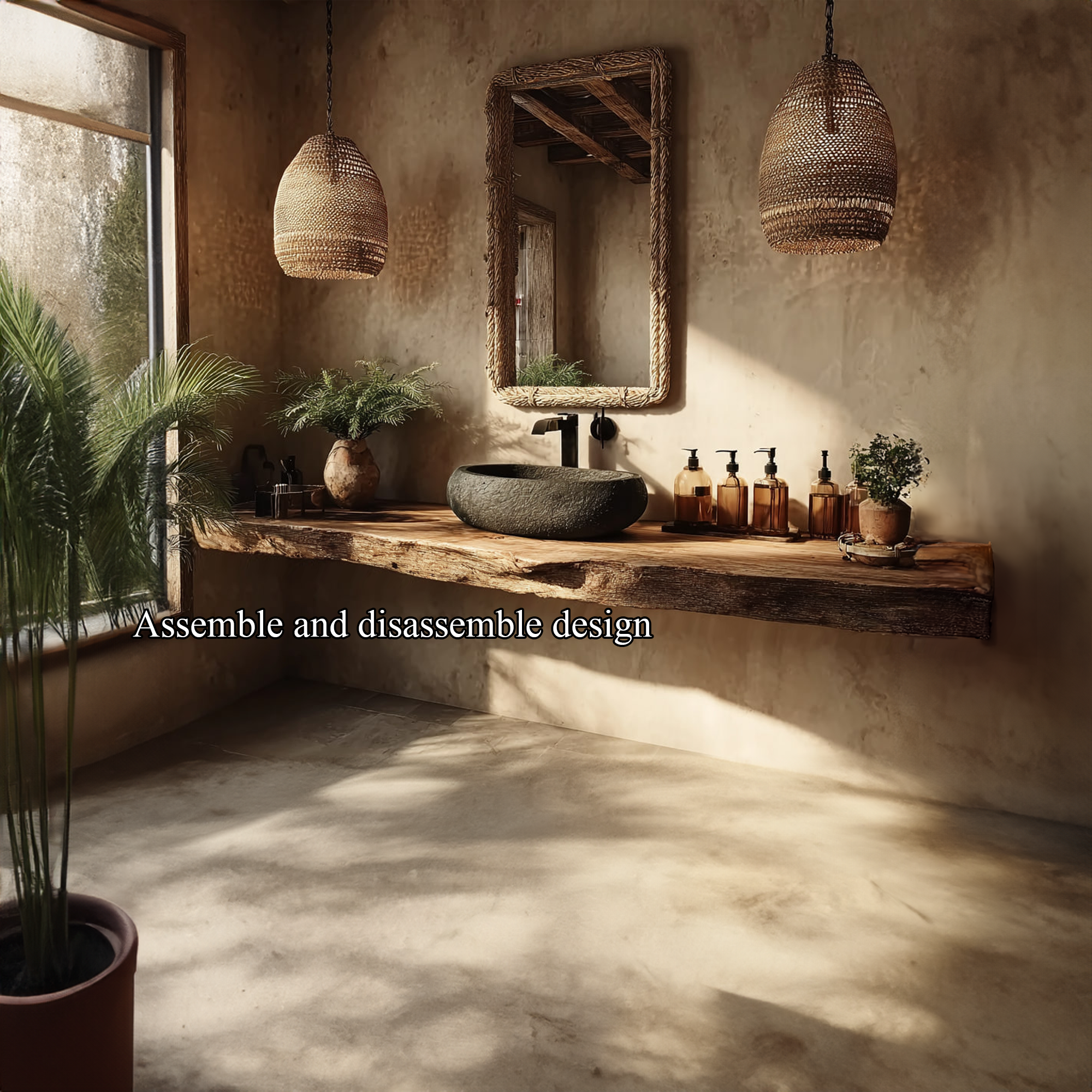 Midcentury Floating Shelf Natural Edge Bathroom SINLKIBRV157