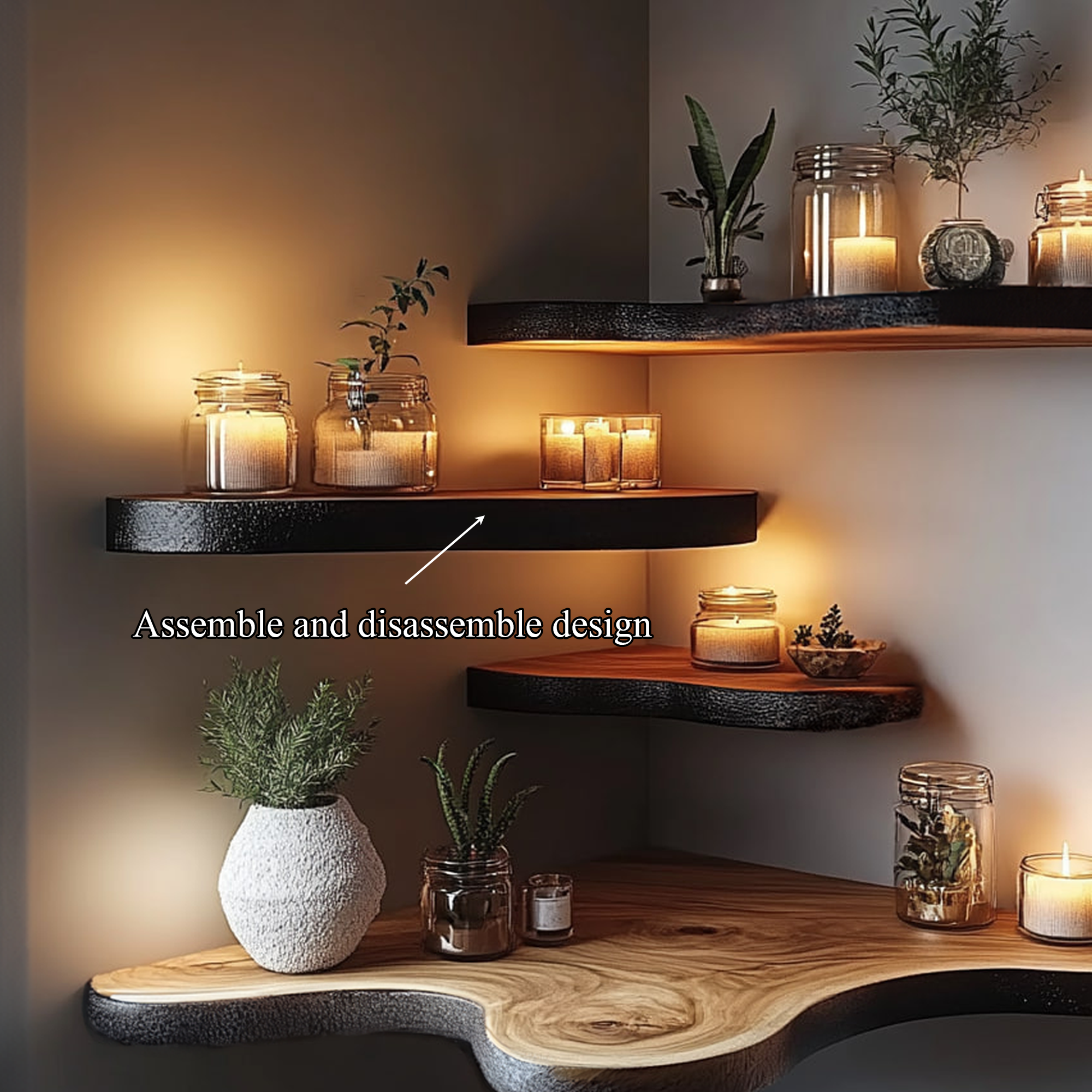 Rustic Live Edge Floating Corner Shelf Handmade For Cozy Home Decor SINLKIFL310