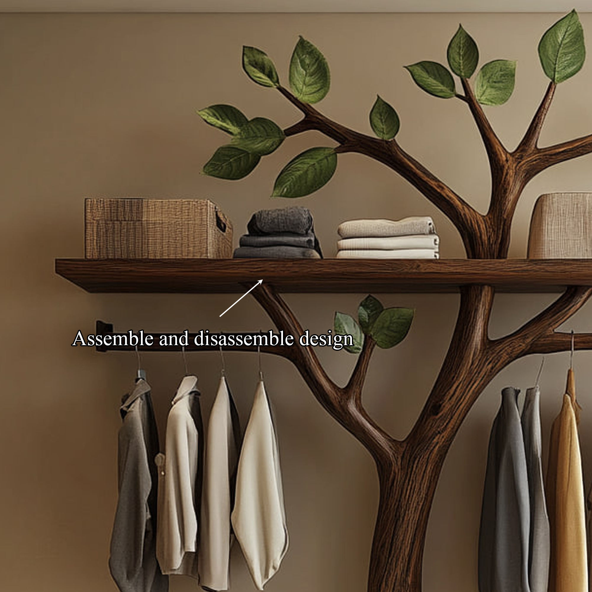 Minimalist Solid Wood Tree Wardrobe Rack Modern Look Bedroom SINLKITCR048