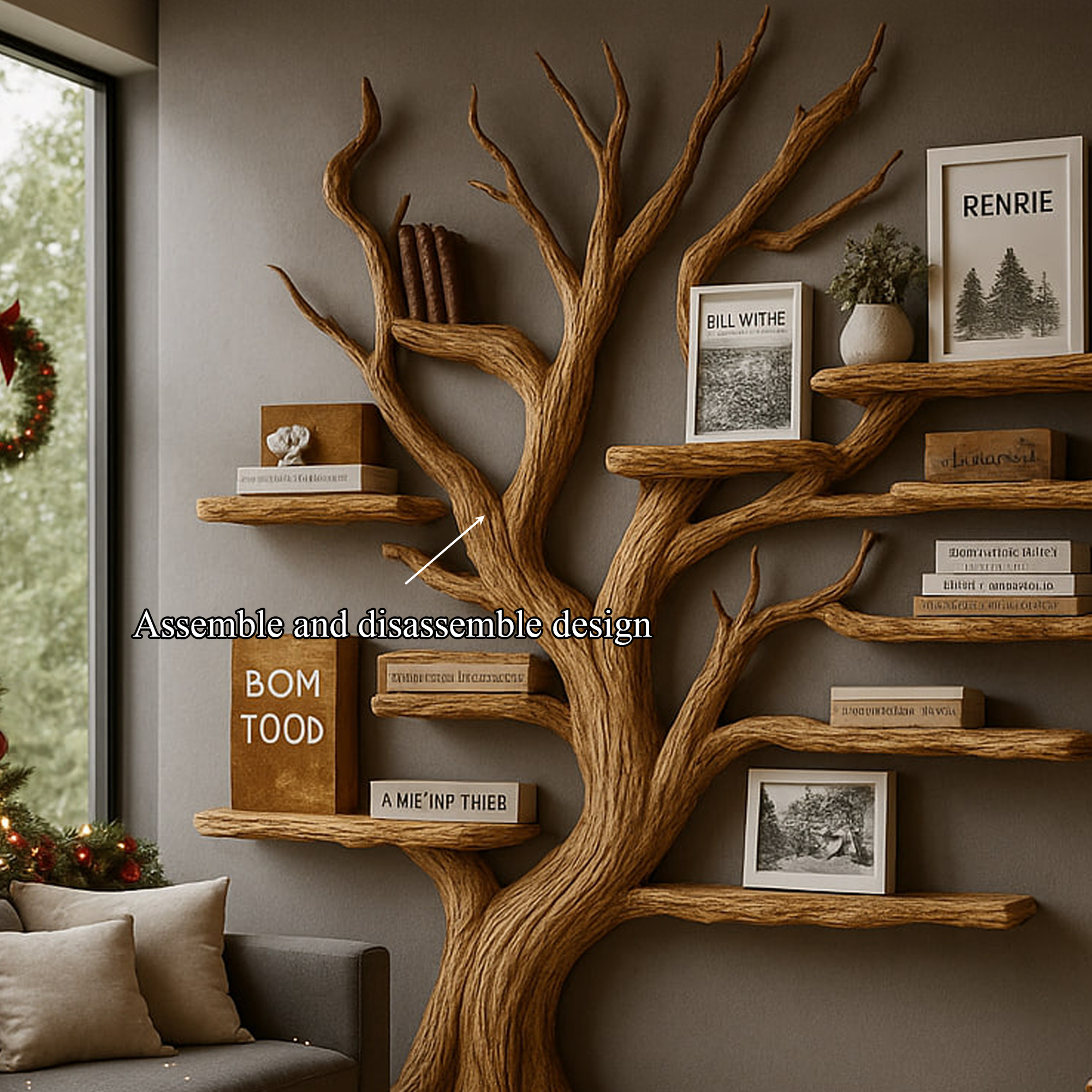 Rustic Christmas Tree Bookshelf Living Room SINLKITB496