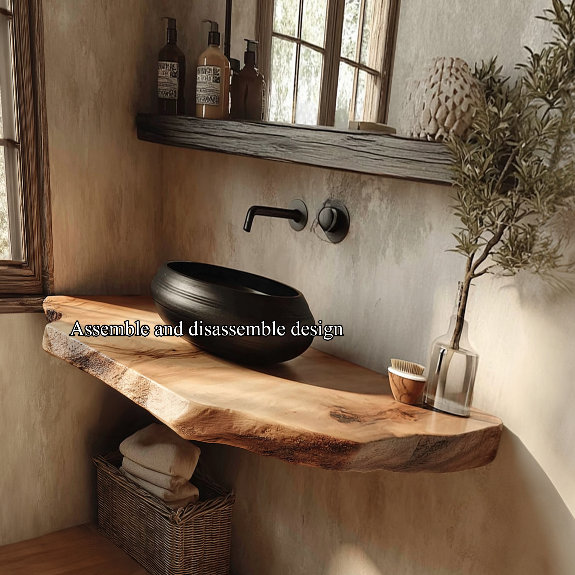 Midcentury Floating Shelf Natural Edge Vanity Powder Room SINLKIBRV163
